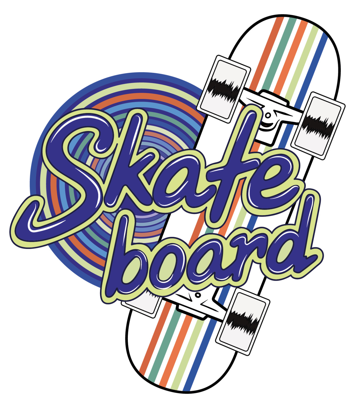 Multicolored Skateboard Rainbow Rings Decor Funky Design Vinyl Wall Decal 20×23