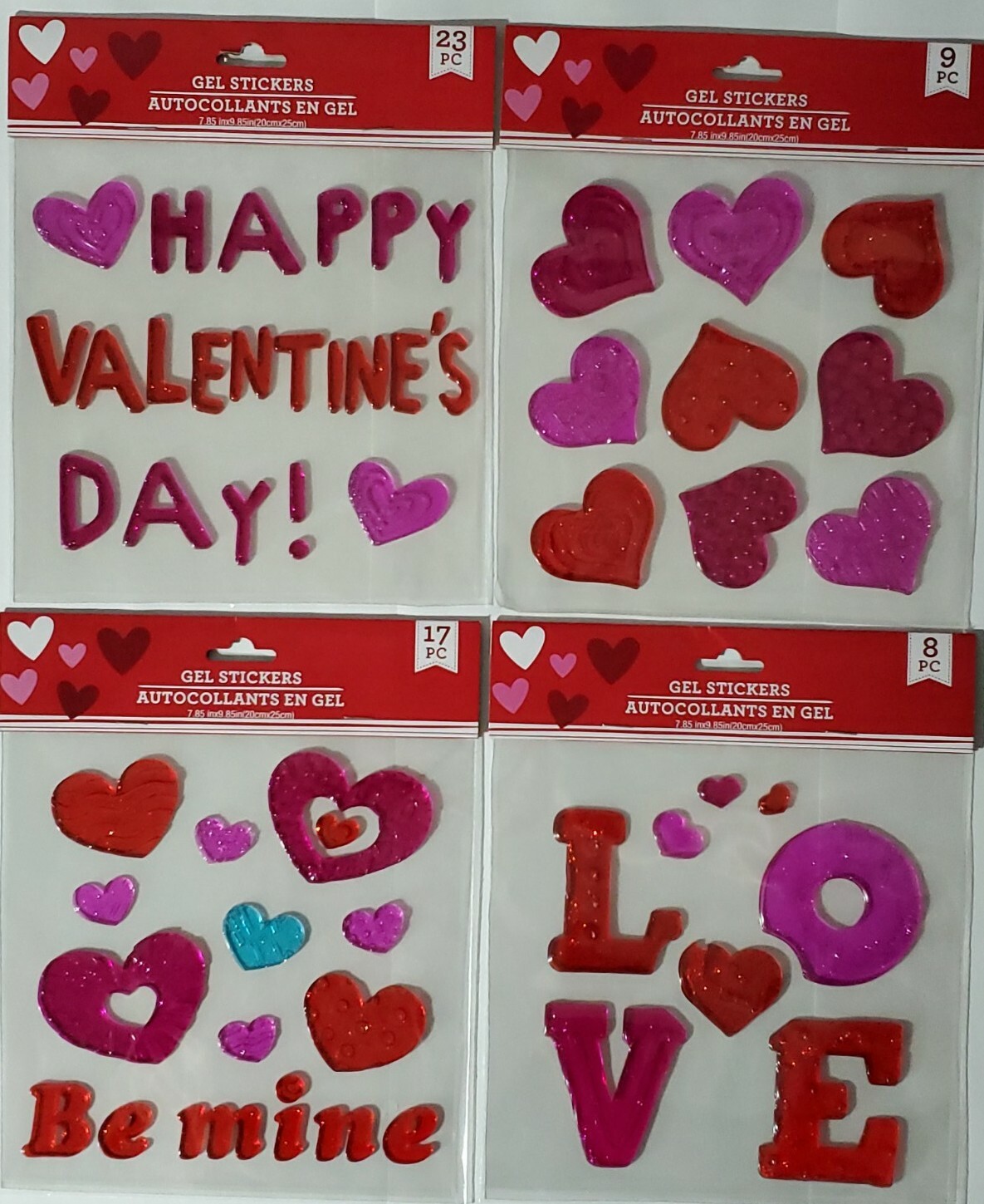 NEW Valentines Day Sparkle Window Gel Clings Decor 57 pieces (Set of 4)