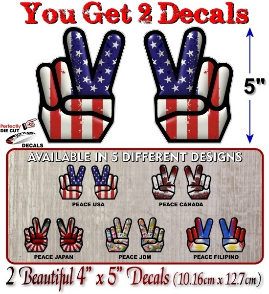 2 Peace USA 5" Vinyl Decals American Flag Symbol Hippie Car Truck Laptop Sticker