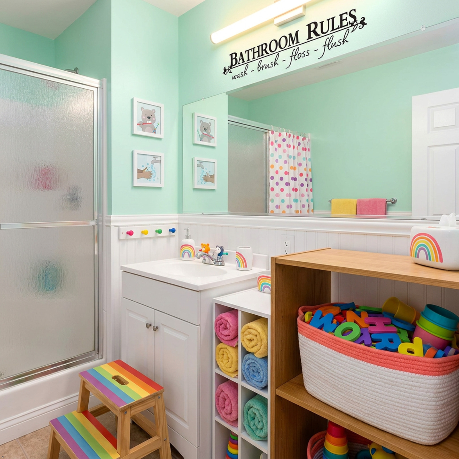 Bathroom Rules Wash Brush Floss Flush Quote Saying Wall Sticker Home Decal Decor
