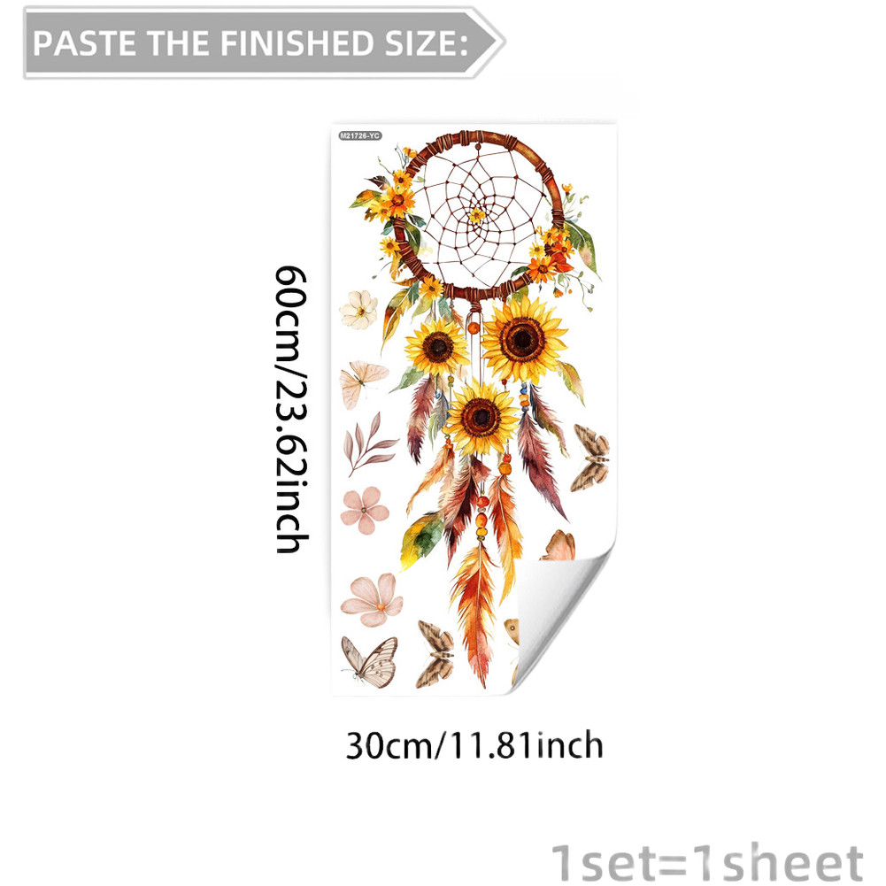 Minimalist Sunflower Dreamcatcher Wall Sticker PVC Decor 11.81×23.62in