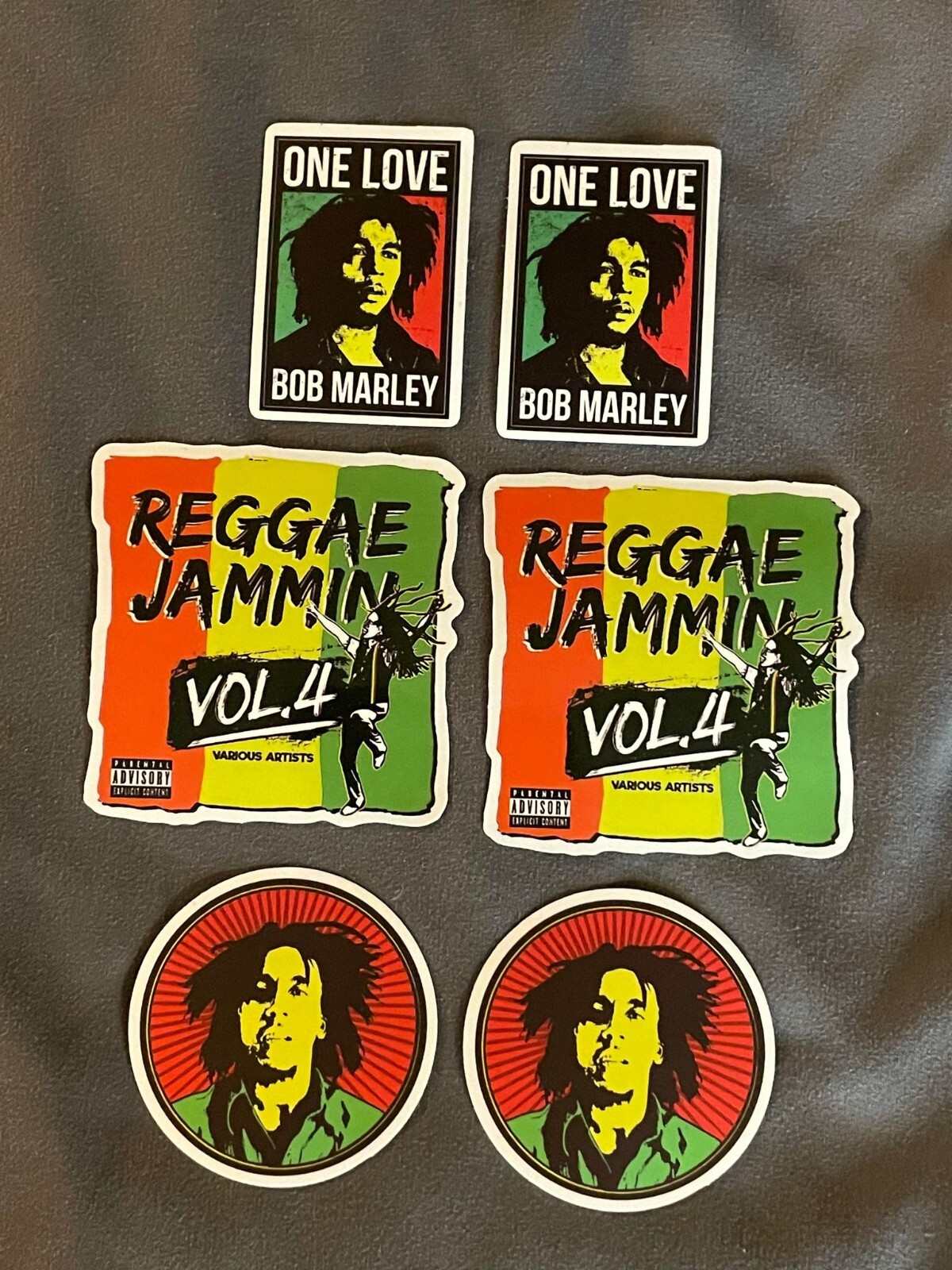 Lot of 6 BOB MARLEY 1 1/2" to 2 1/2" Band Logo STICKERS Black Red FAST! FREE!