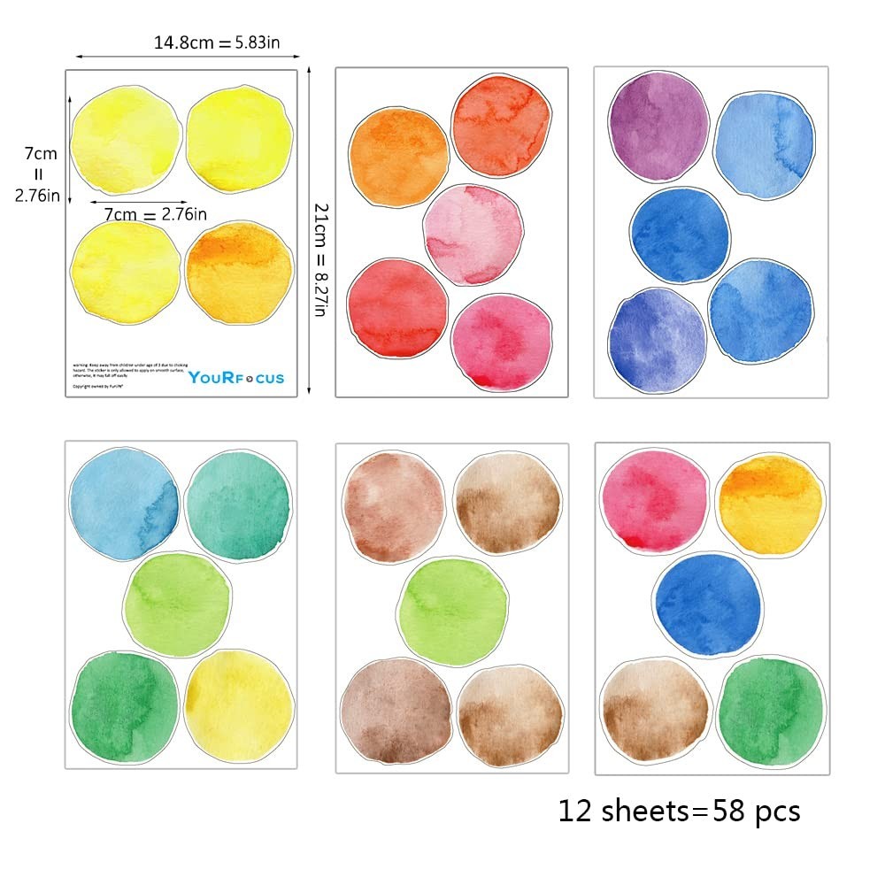 Affordable 12 Sheets of Colorful Polka Dot Wall Decals for Nursery Decor