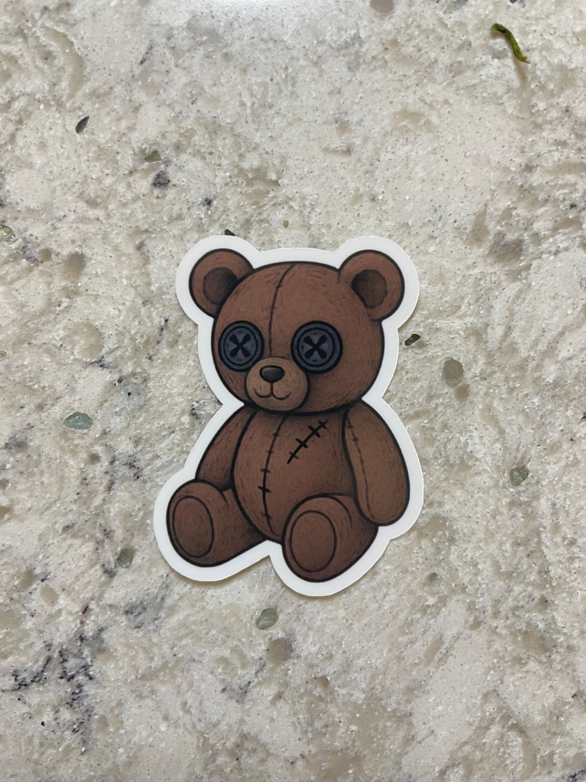 Button Eyed Teddy Bear Sticker l Gloss or Holographic Laminate l Waterproof