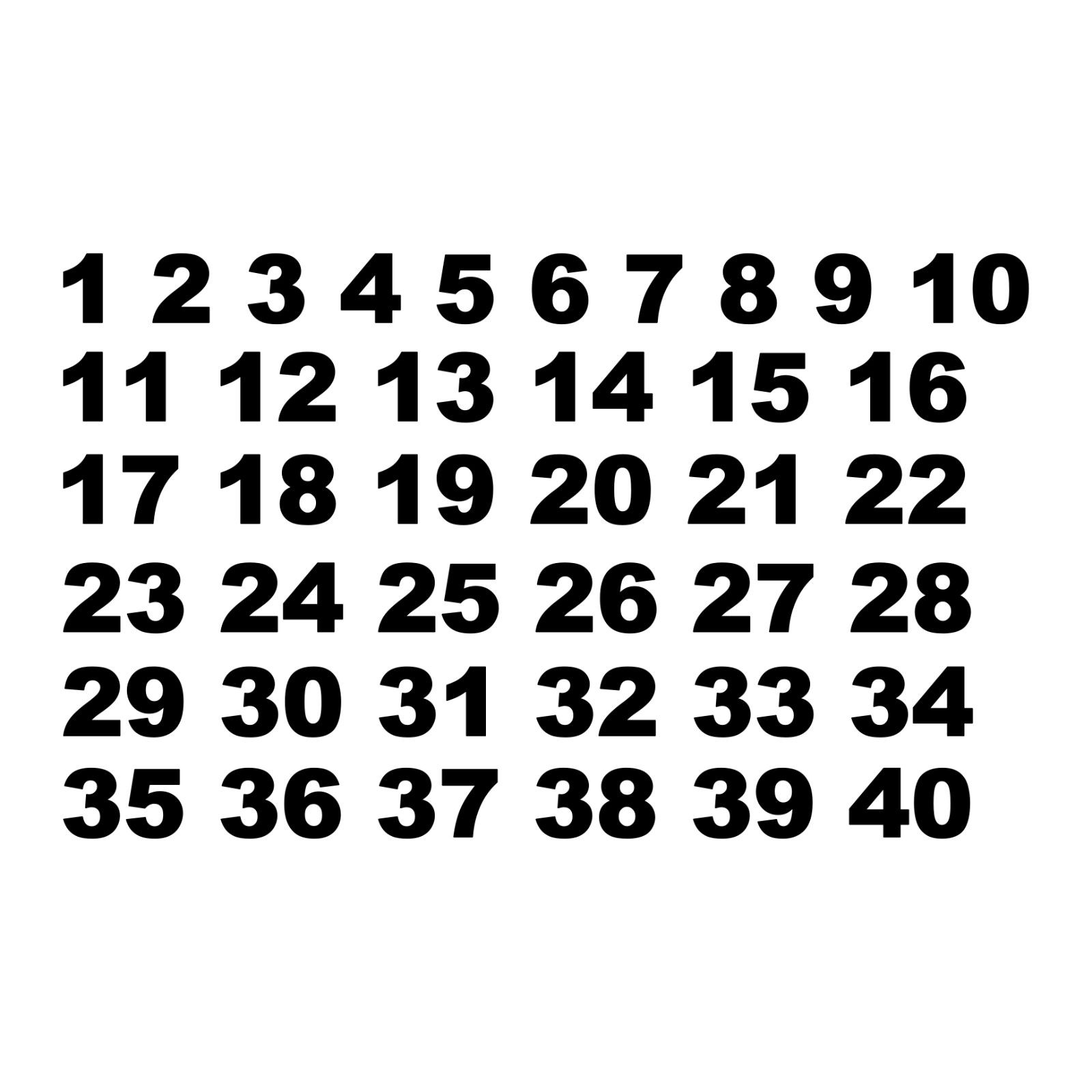 1 – 40 Numbers Set of 40 Vinyl Decals Stickers – 4" tall – Select Color