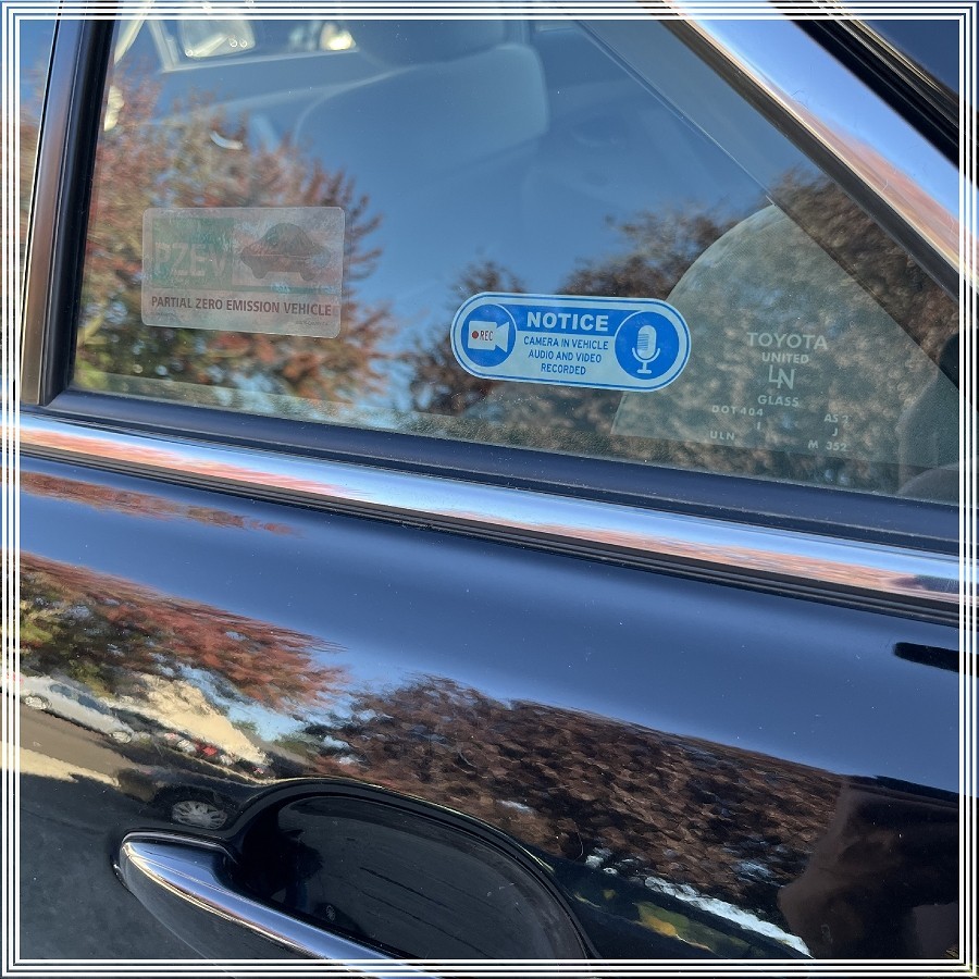Camera in Car Recording Video 6-Pack INSIDE MOUNT Decals Blue White 3.0" x 1.0"