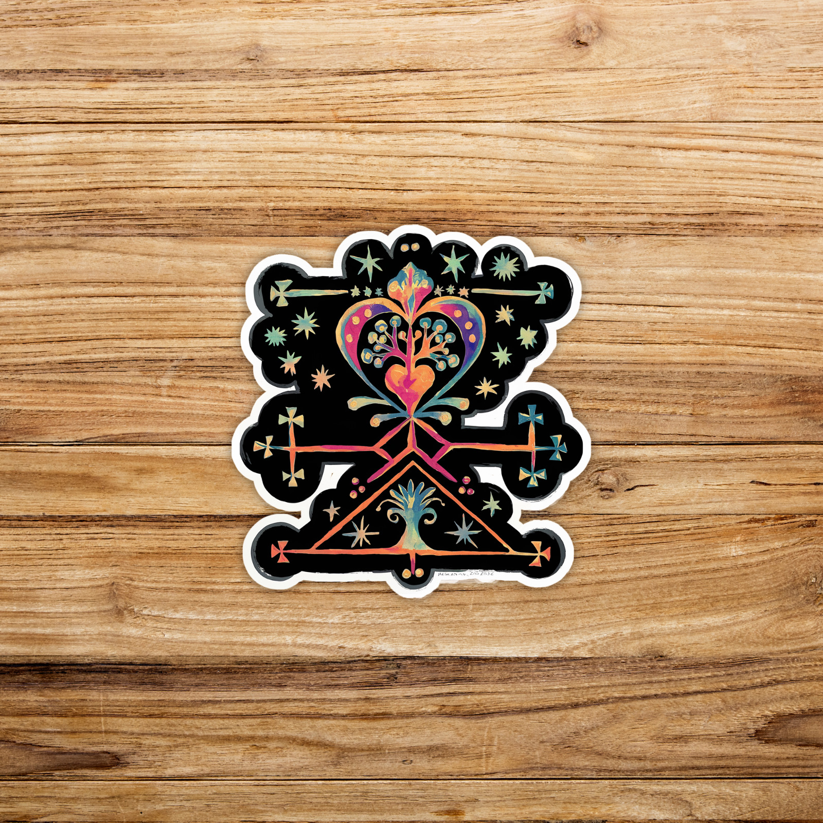 Cosmic Heart Tree of Life Sticker – Colorful Celestial Mandala Decal #688