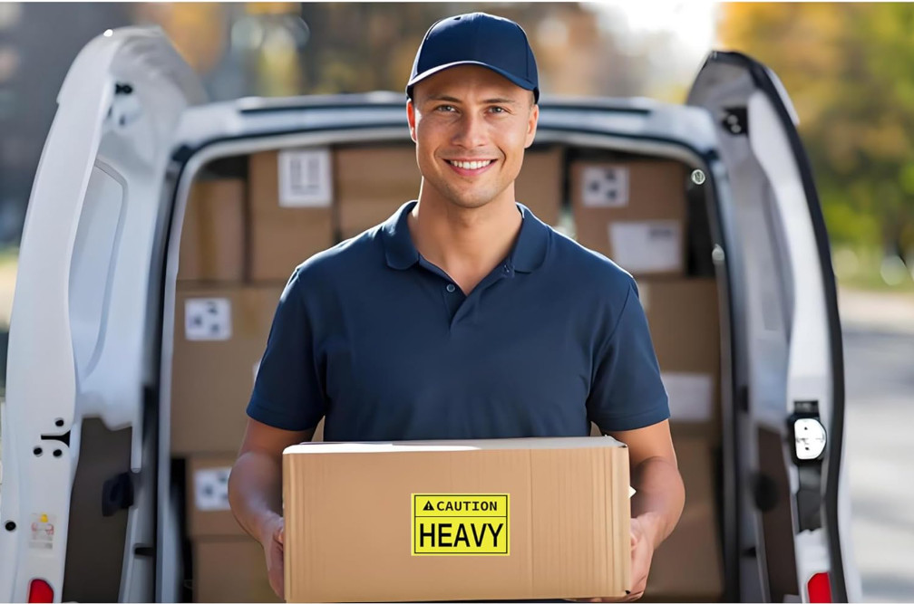 300 Pcs Caution Heavy Sticker, 2 x 3 inch Fluorescent Yellow Heavy Special Handl