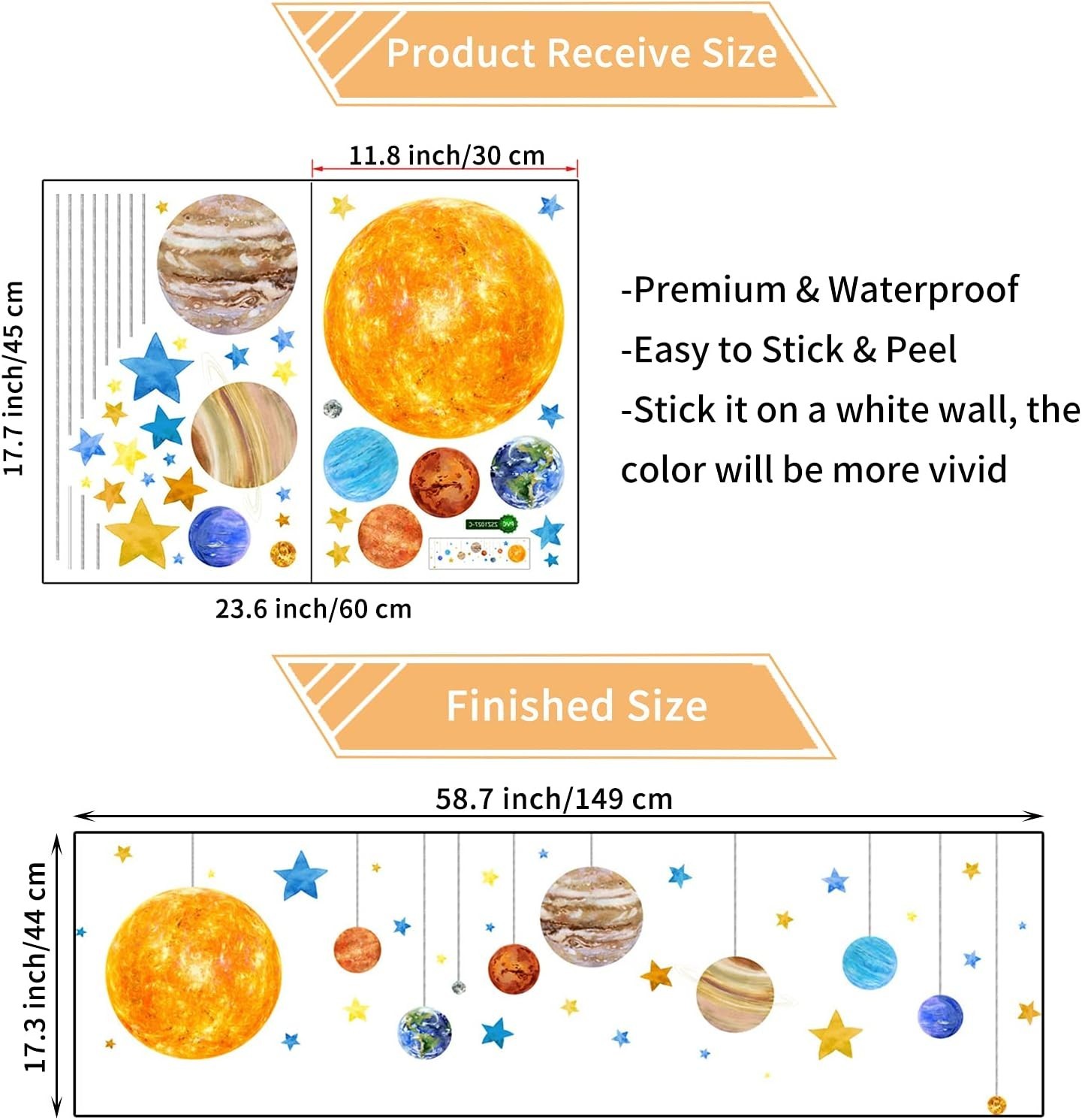 Space Wall Decals for Kids Planet Stars Solar System Kids Room Decor