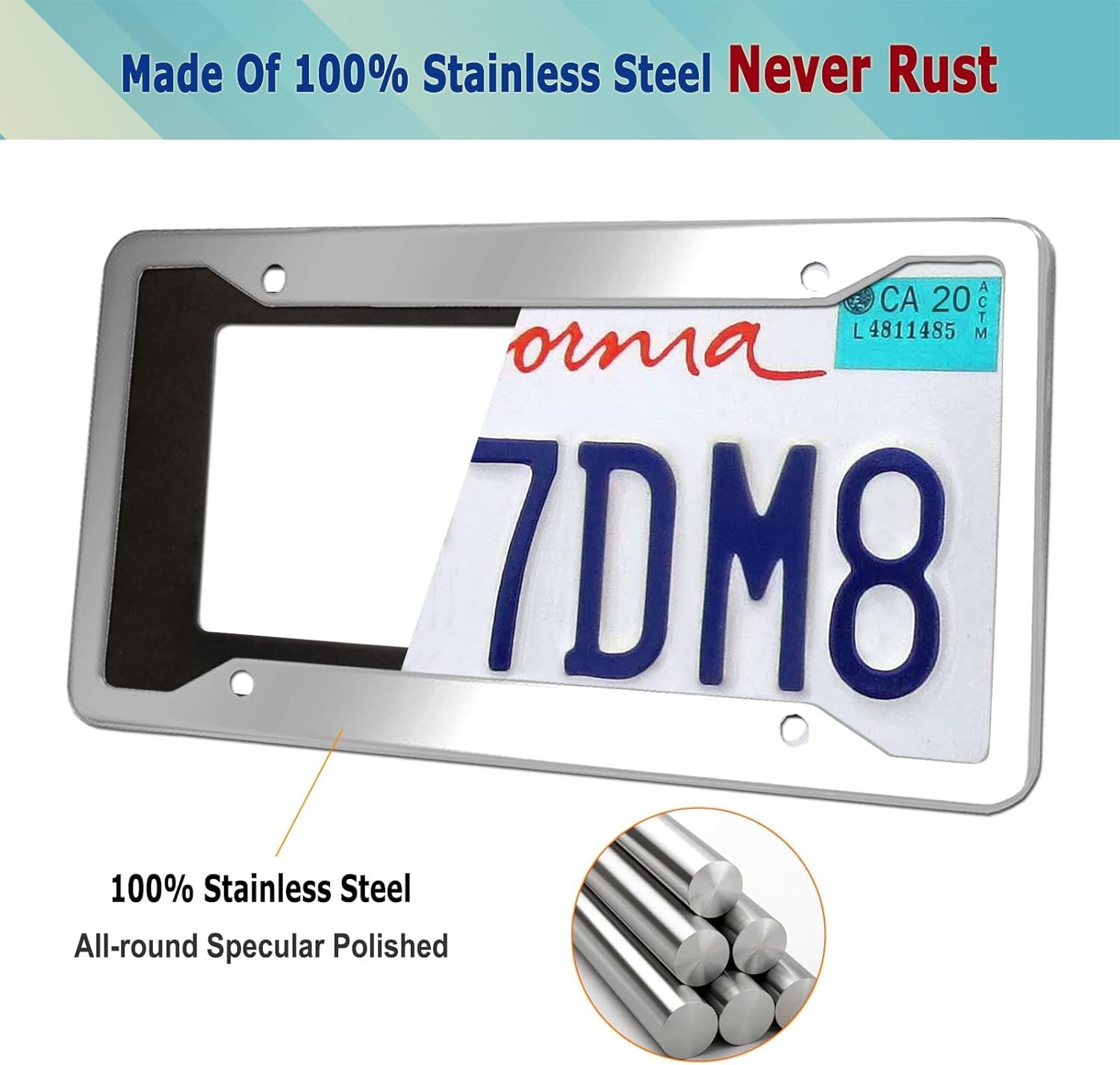 Stainless Steel License Plate Frame- 2 Pack License Plate Holder, with Screws, C