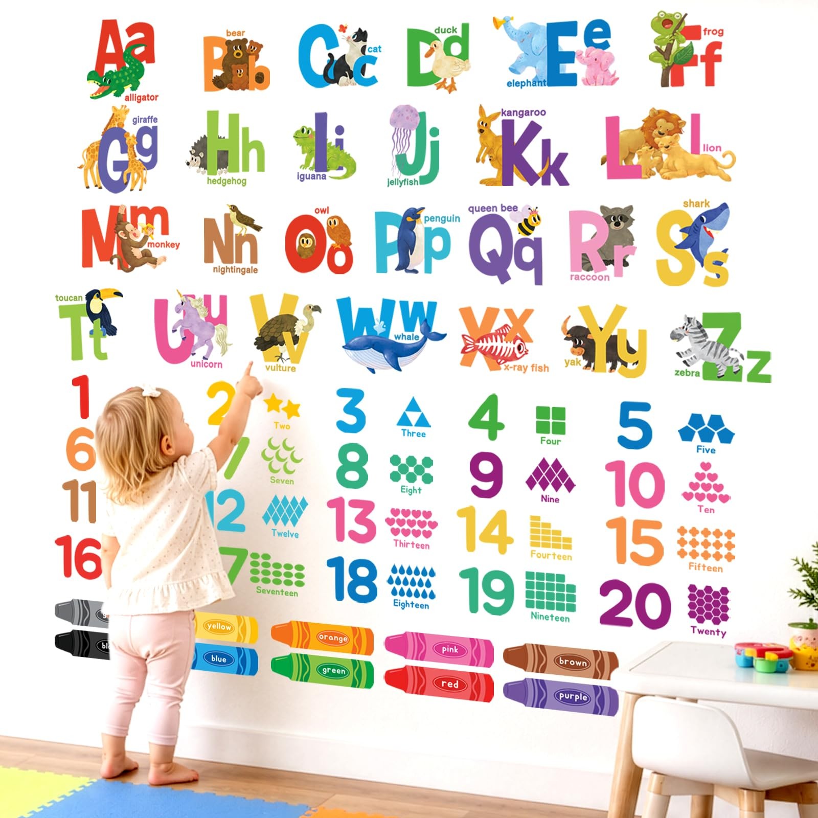 DS9-8091 Alphabet Numbers Crayon Wall Stickers Decals Peel and Stick Removabl…