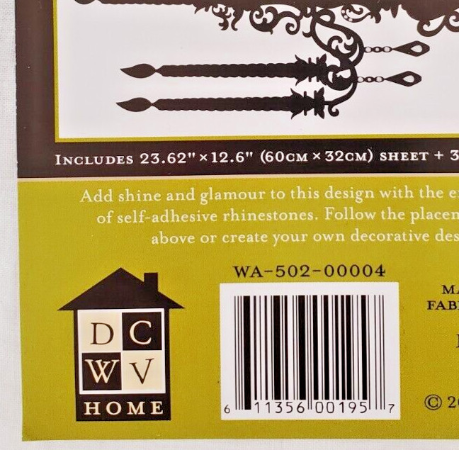 'Once Apon A Candelabra' Wall Peel & Stick 23.62" X 12.6"Decorative Rhinestones