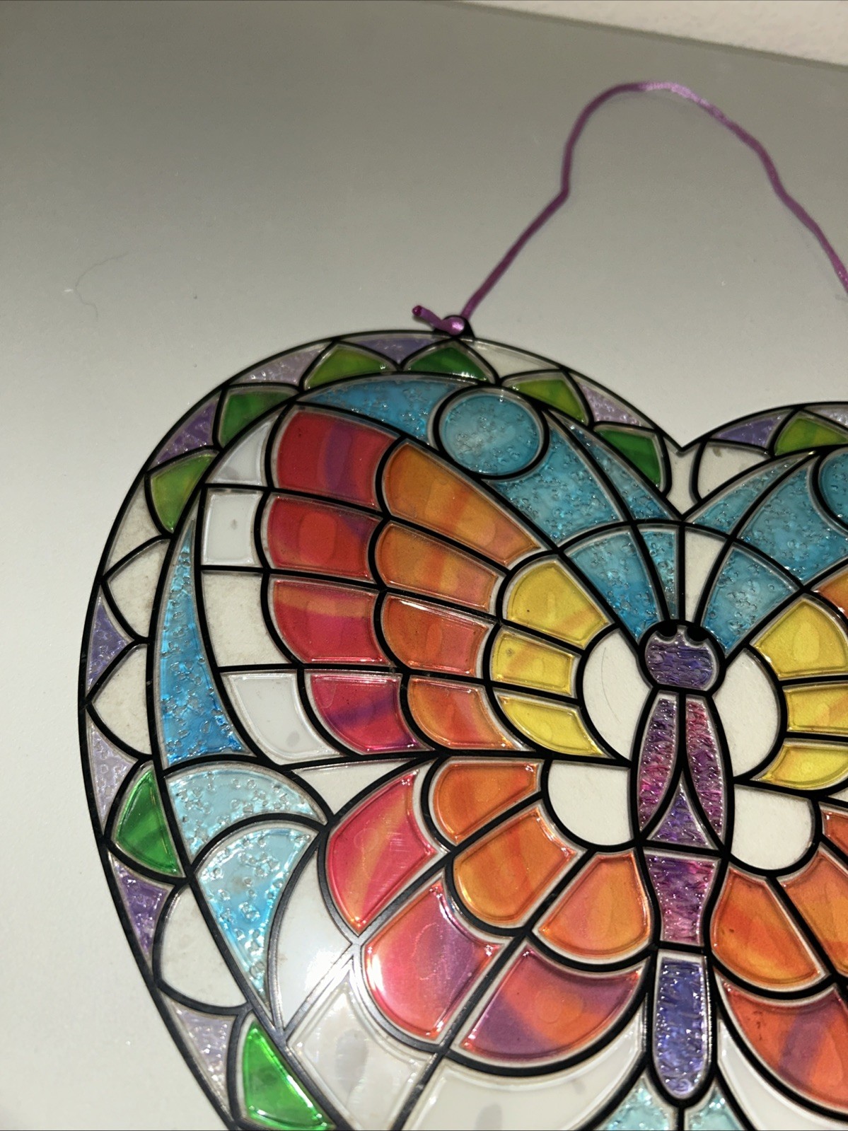 9×10 ~ Butterfly Heart Multicolor Home Decor Plastic Sun Catcher Window Hanging