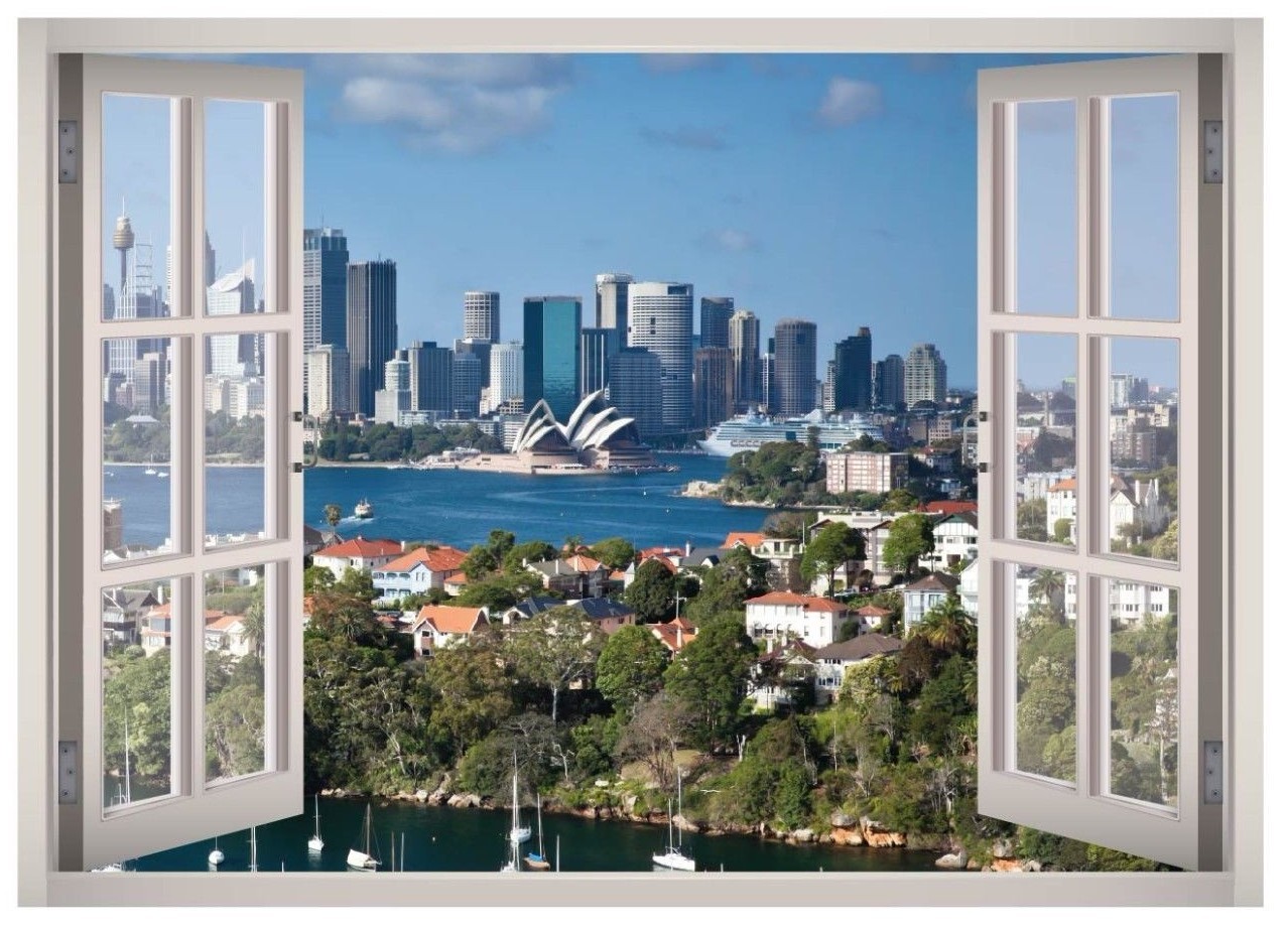 Sydney Skyline Window 3D Wall Decal Art Mural Home Decor Canvas Vinyl W35