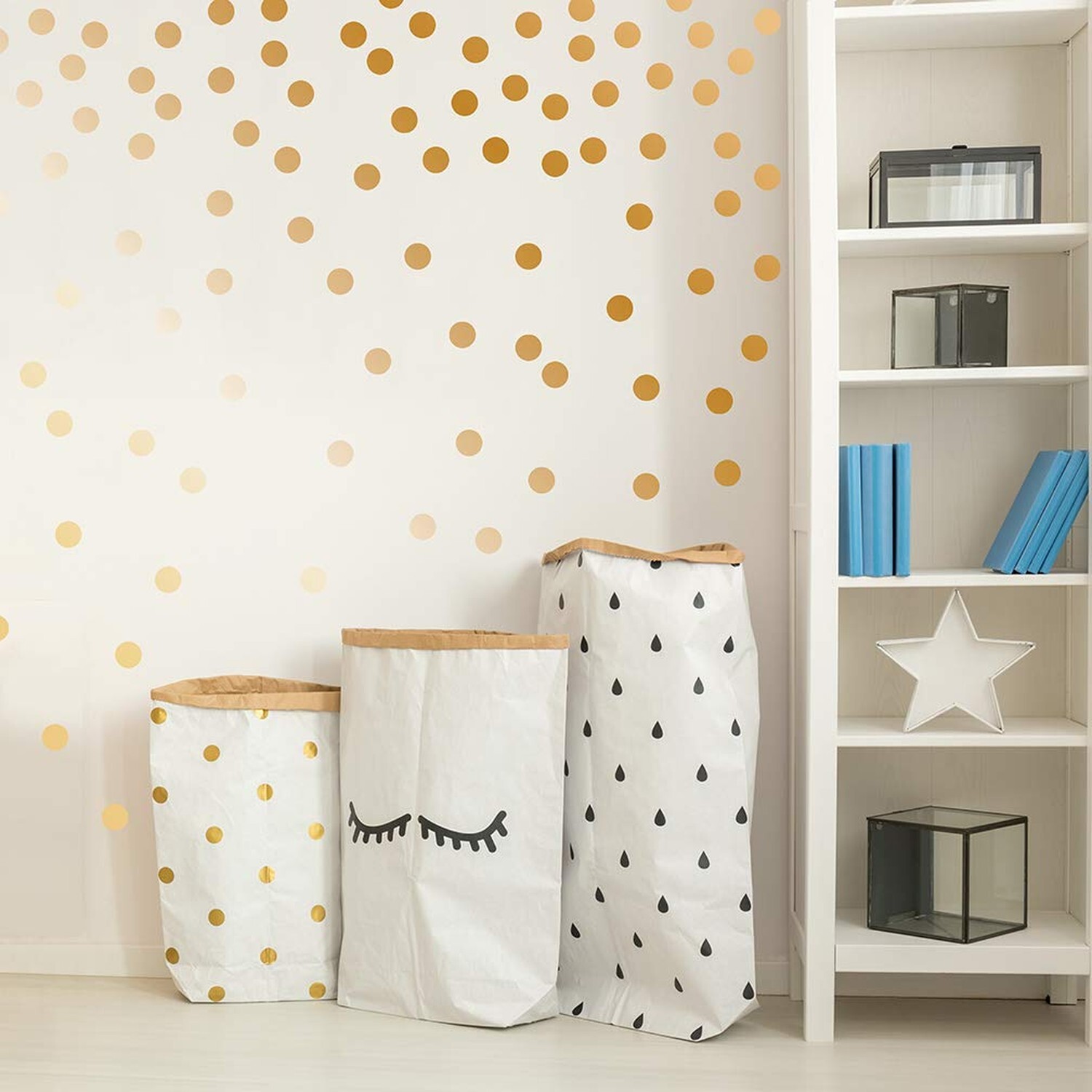 Paper Riot Co. Peel-and-Stick 2" Metallic Matte Gold Dot Vinyl Wall Decal Set…