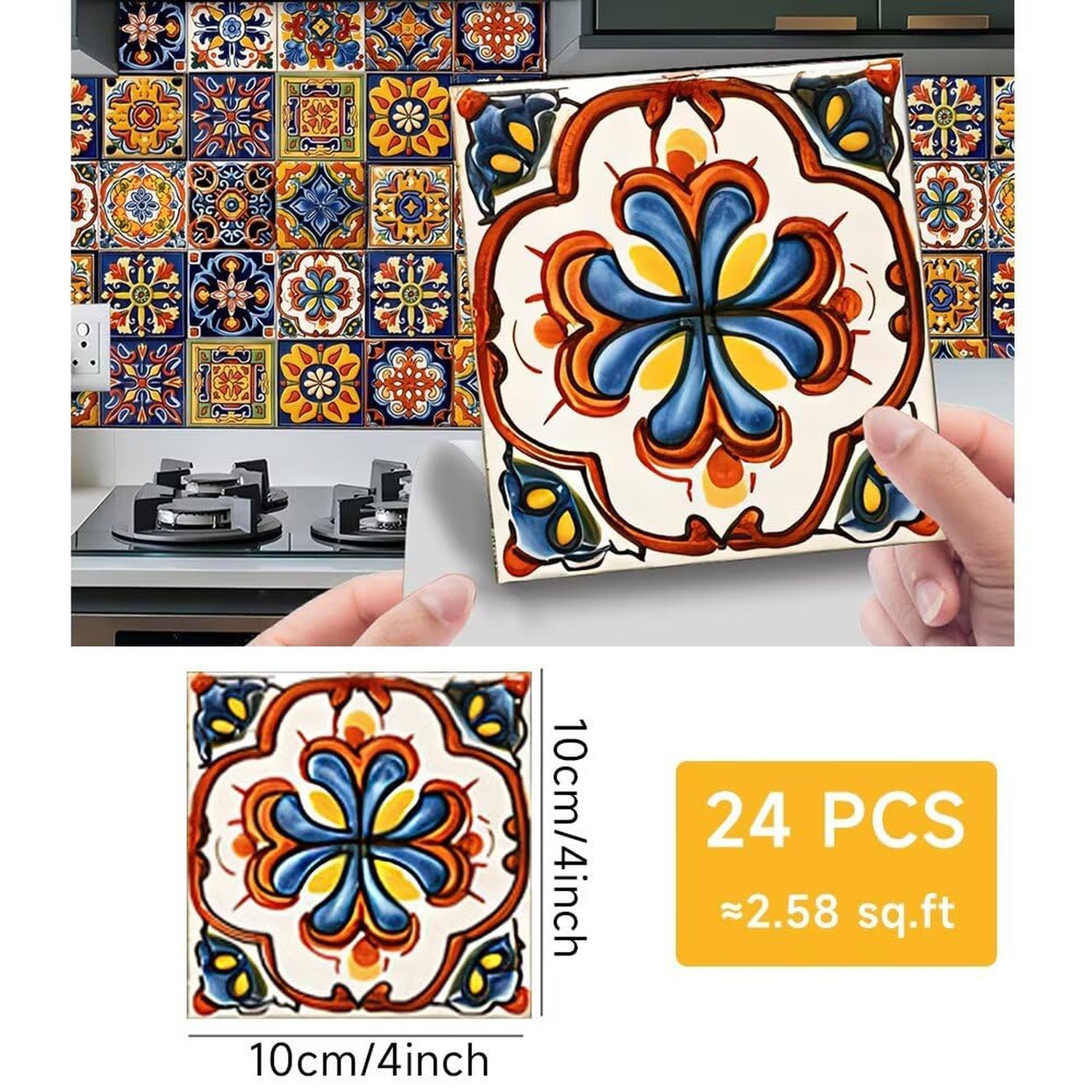24 PCS Moroccan Boho Tile Stickers Peel and Stick 4×4 Inch, Waterproof Vinyl …