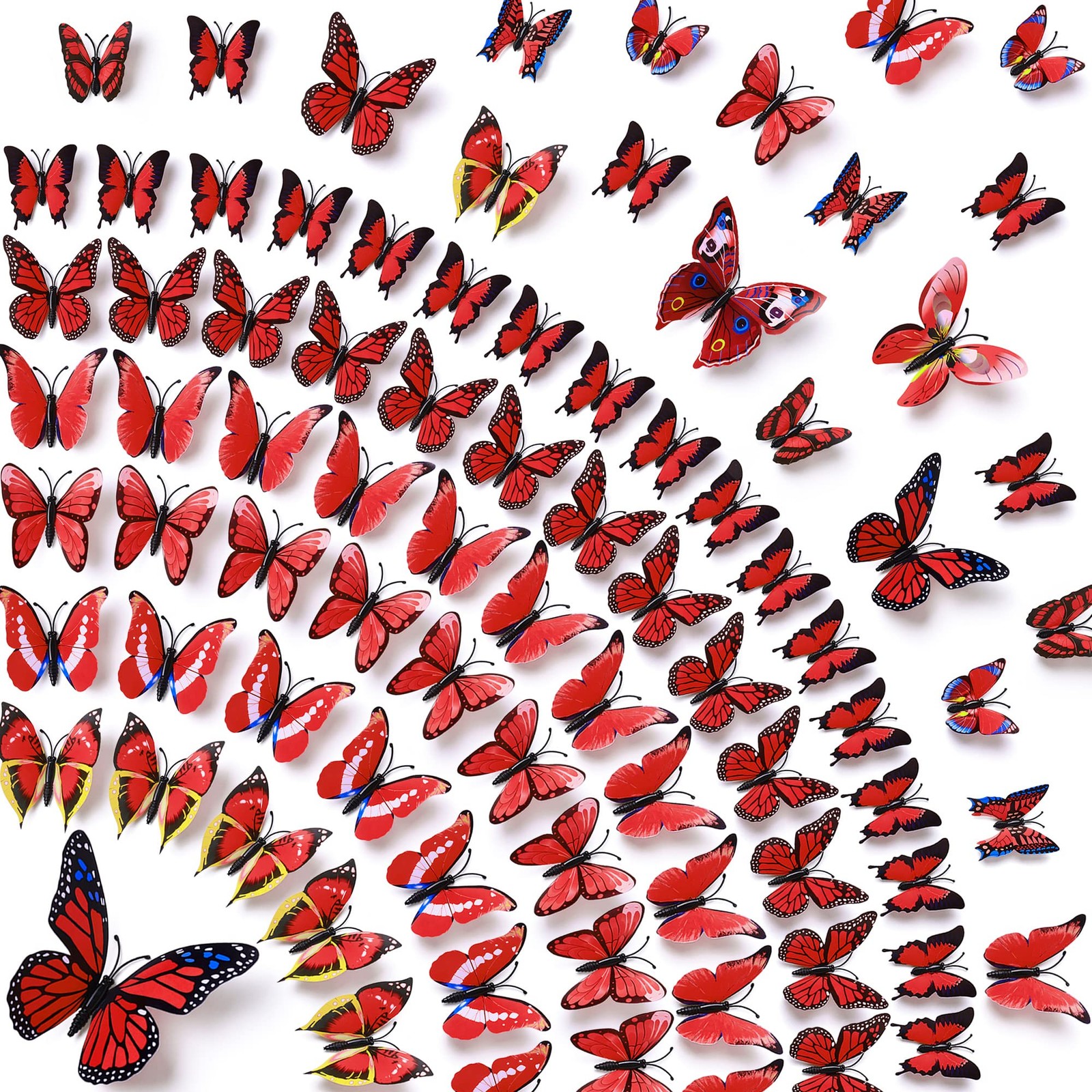 60 Pcs 3D Butterfly Wall Decals Removable DIY Butterfly Art Stickers, Red