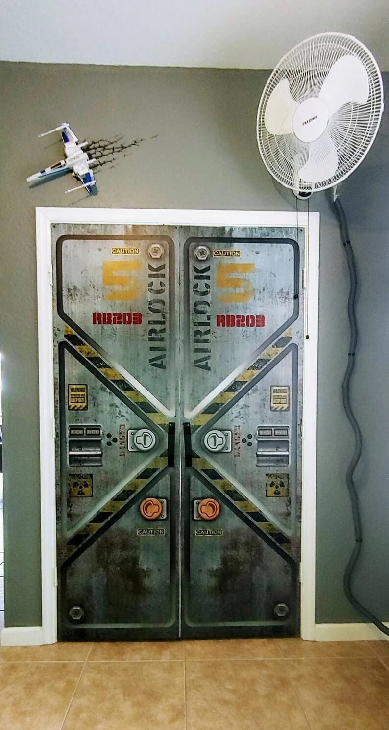 Sci-Fi Bulkhead Hatch Symmetrical Double Blast Door. Set of 2 Pcs. Peel & Stick