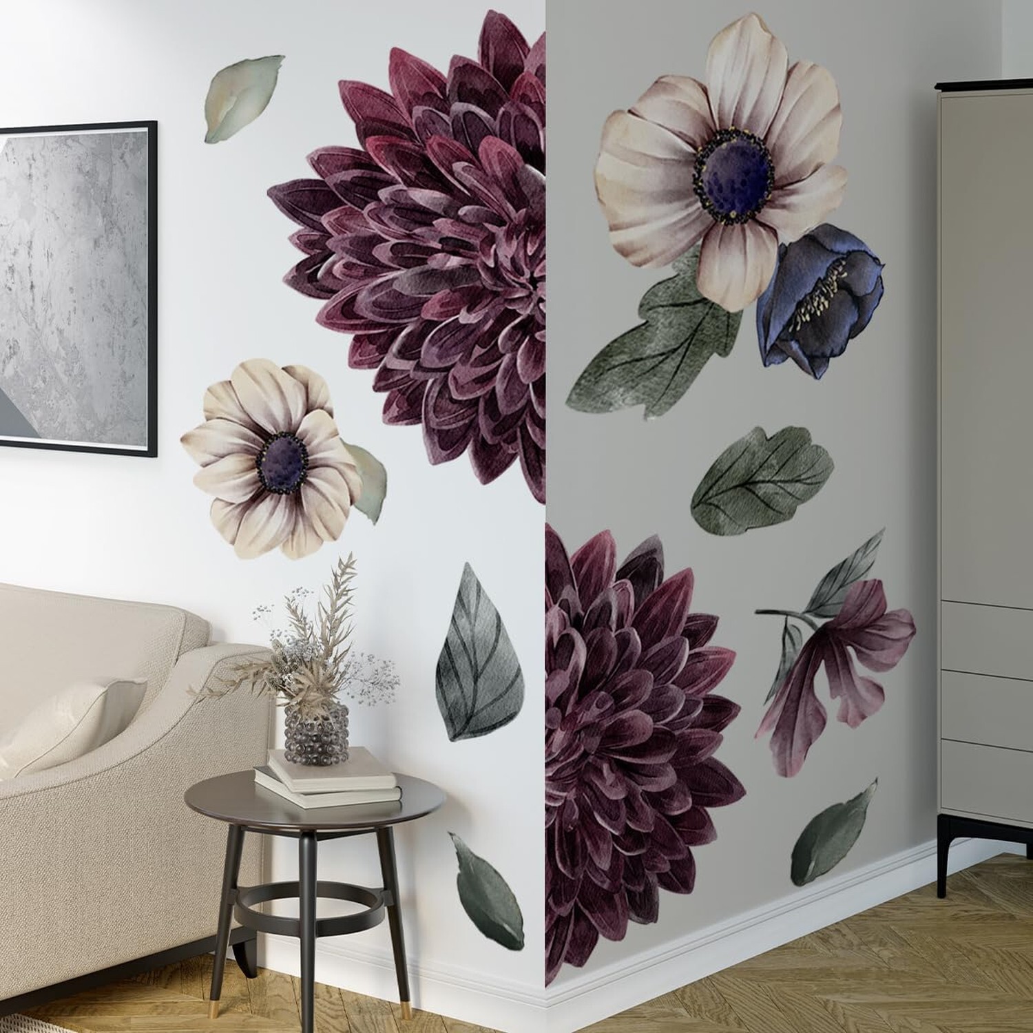 Large 3D Boho Floral Flower Wall Decals for Girls Bedroom Home Backdrop Decor…