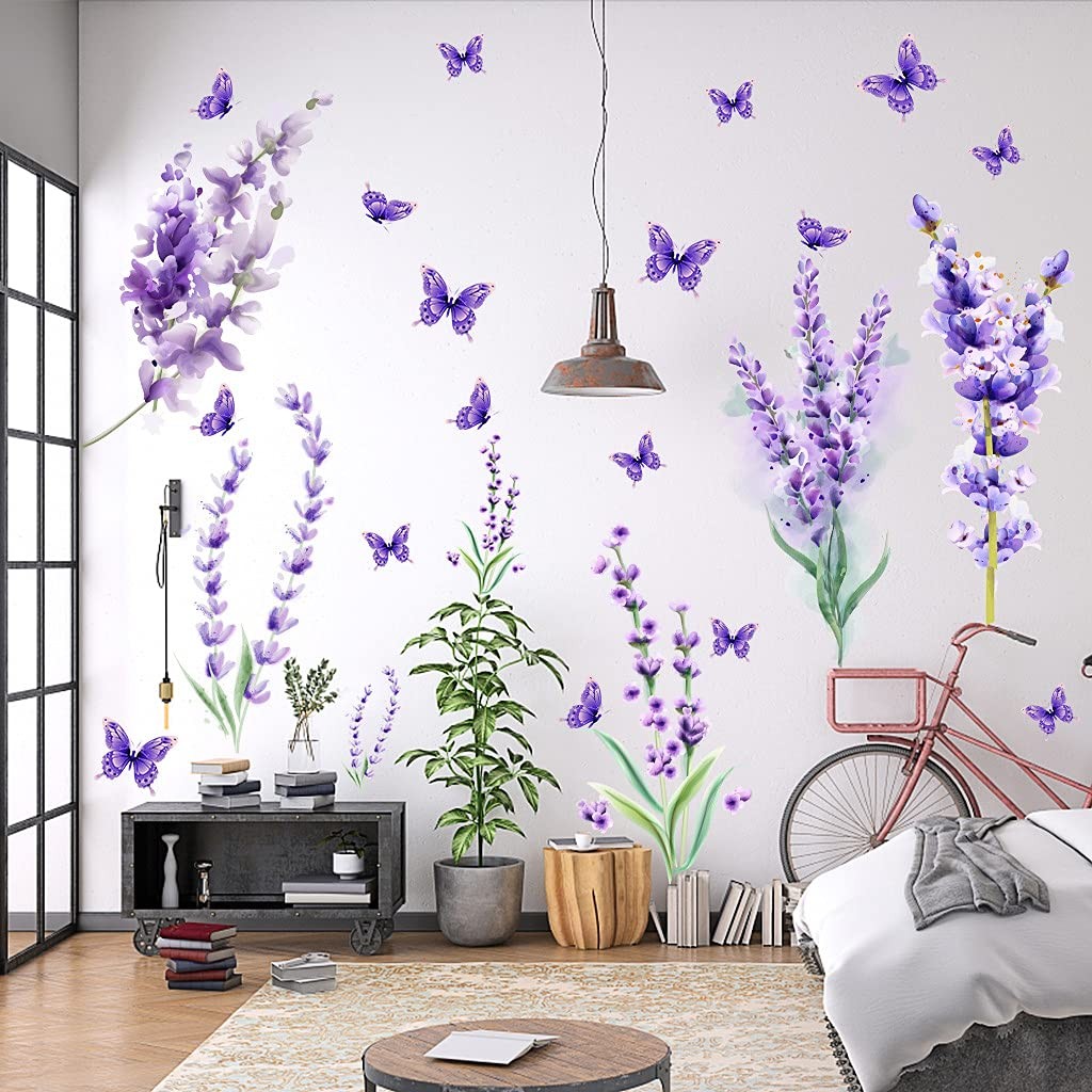 Removable Purple Lavender Wall Decals Purple Flowers Butterfly Wall Stickers …