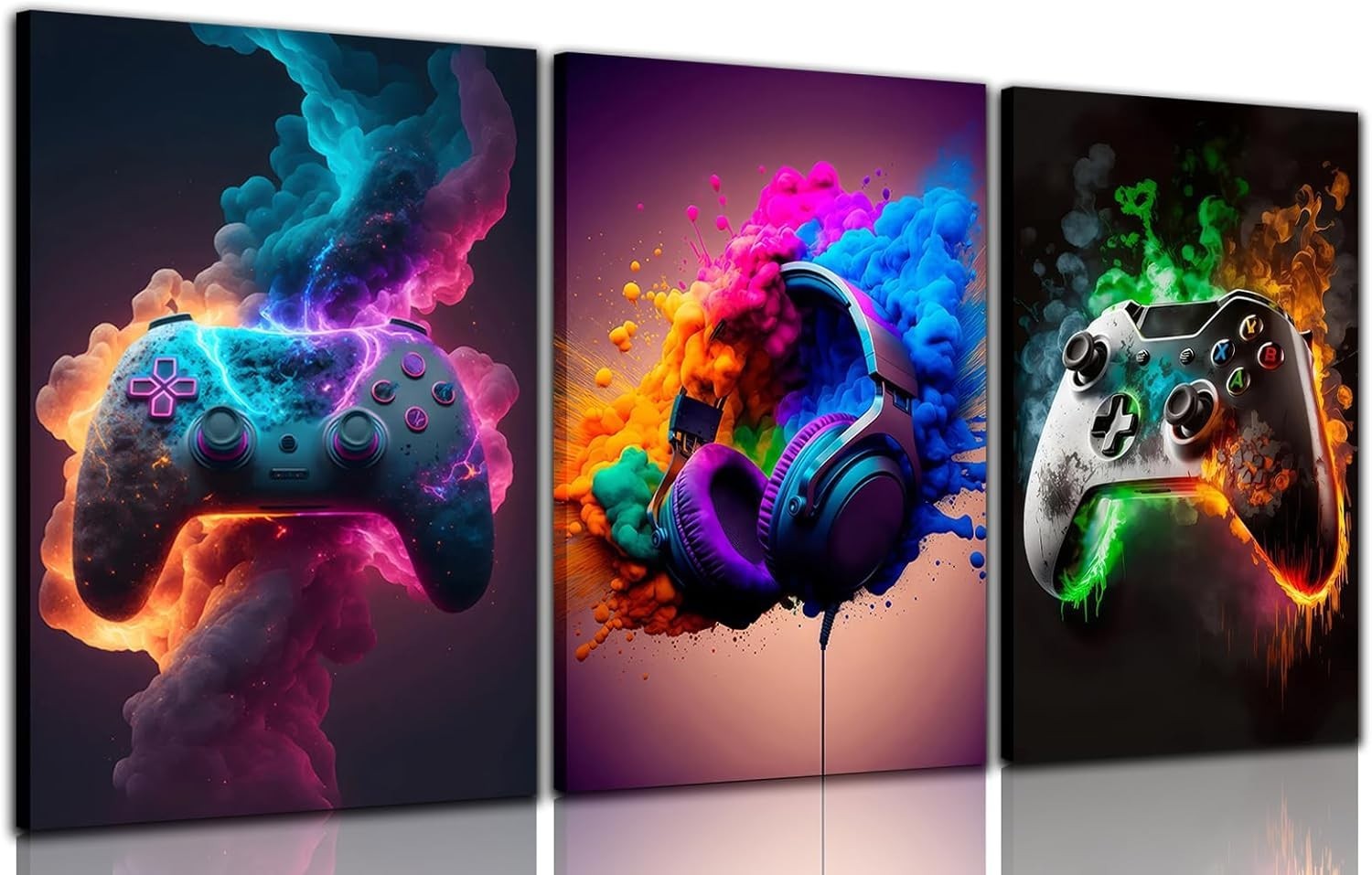 Vibrant Gaming Wall Art Set of 3 – Neon Canvas Prints for Teen Rooms