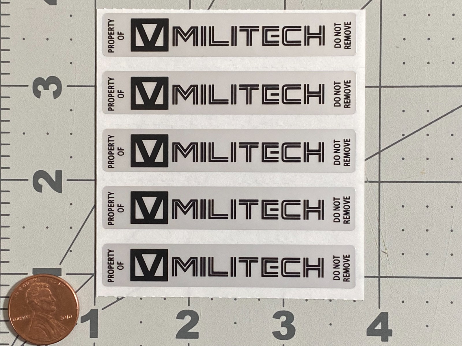 Militech Stickers, Silver Matte Polyester (Pack of 5)