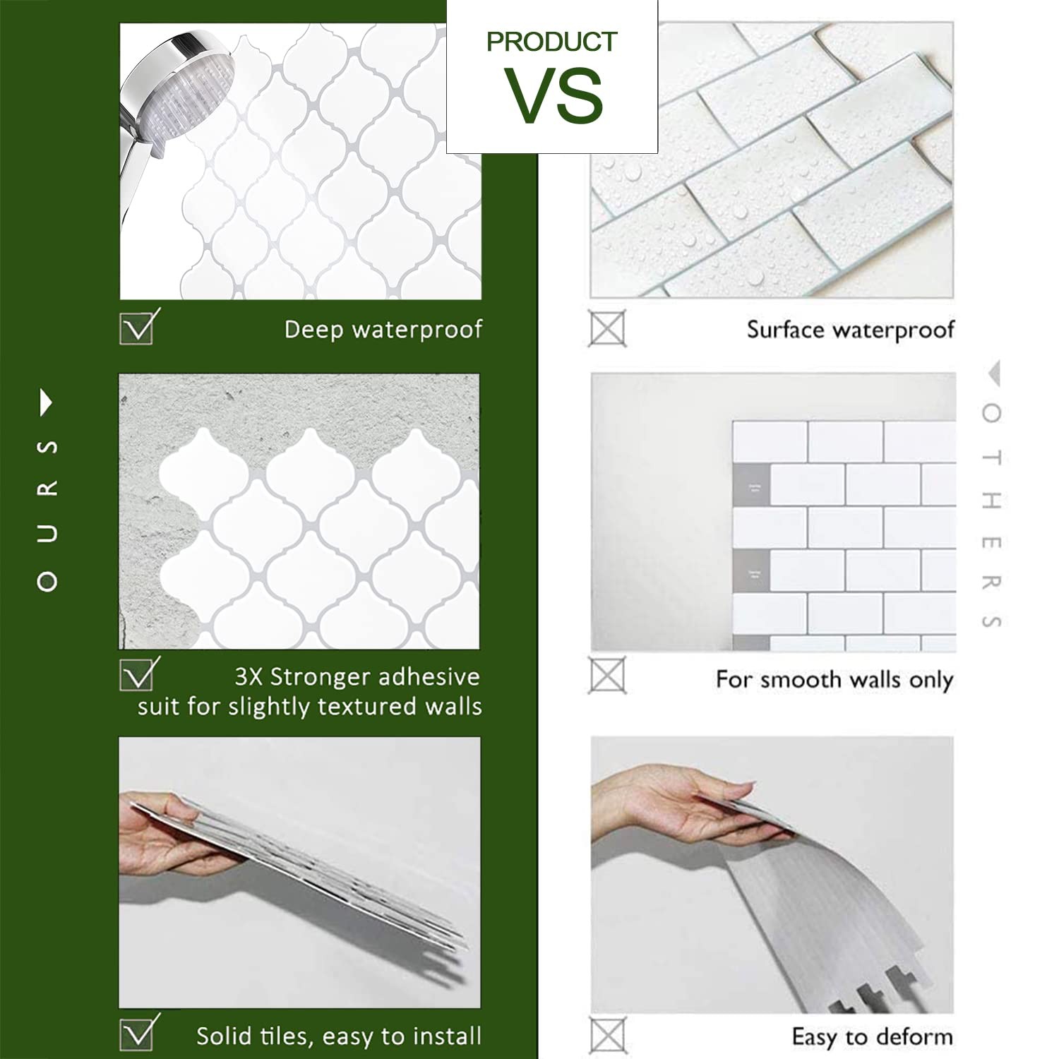 Peel and Stick Backsplash Tile 12"x12" Vinyl 2-3mm Thick Self Adhesive – Easy