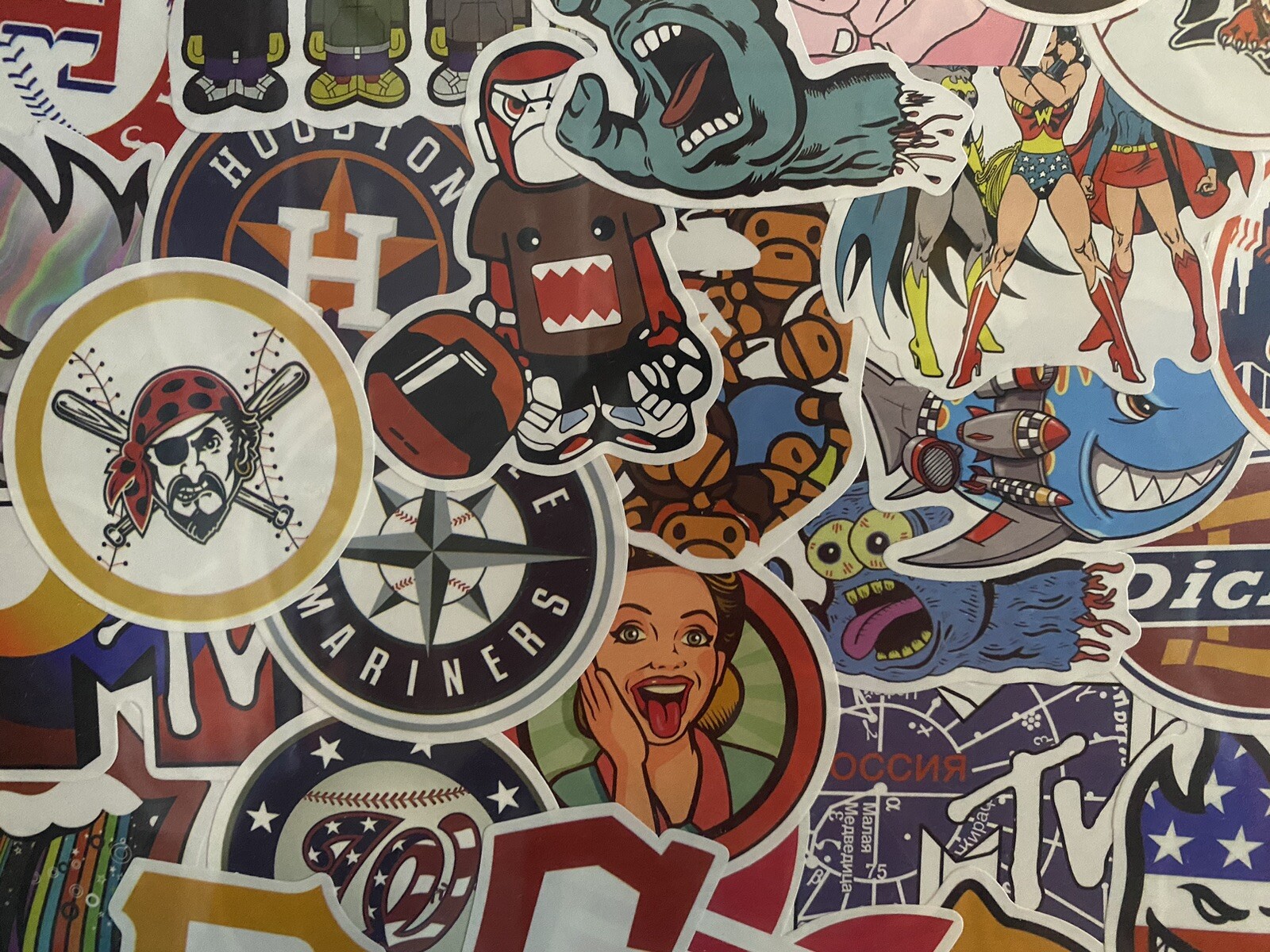 Framed Sticker Art Decal Collage MLB + Random Skate Stickers (11x17in)