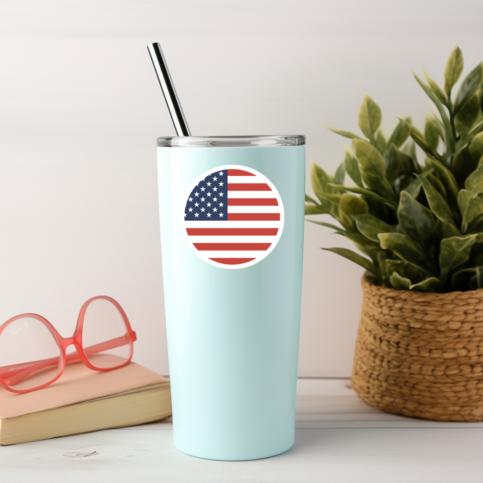 6-Pack American Flag Stickers – USA Round Vinyl Decals for Cars, Laptops