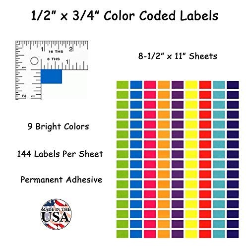 Color Coding Dot Label Stickers – 1/2" x 3/4" Rectangles, 9 Bright Colors, 2016