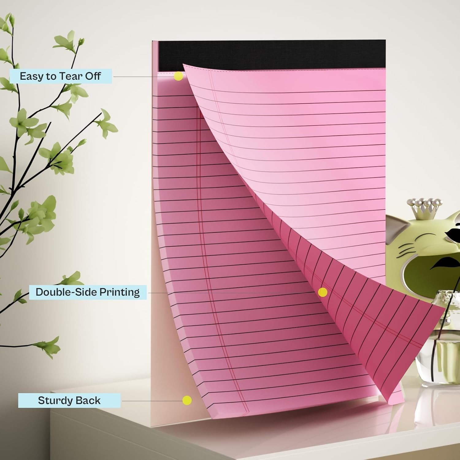 4 Pack Pink Legal Pads 8.5×11 Wide Ruled Notepads 30 Sheets Perforated Paper