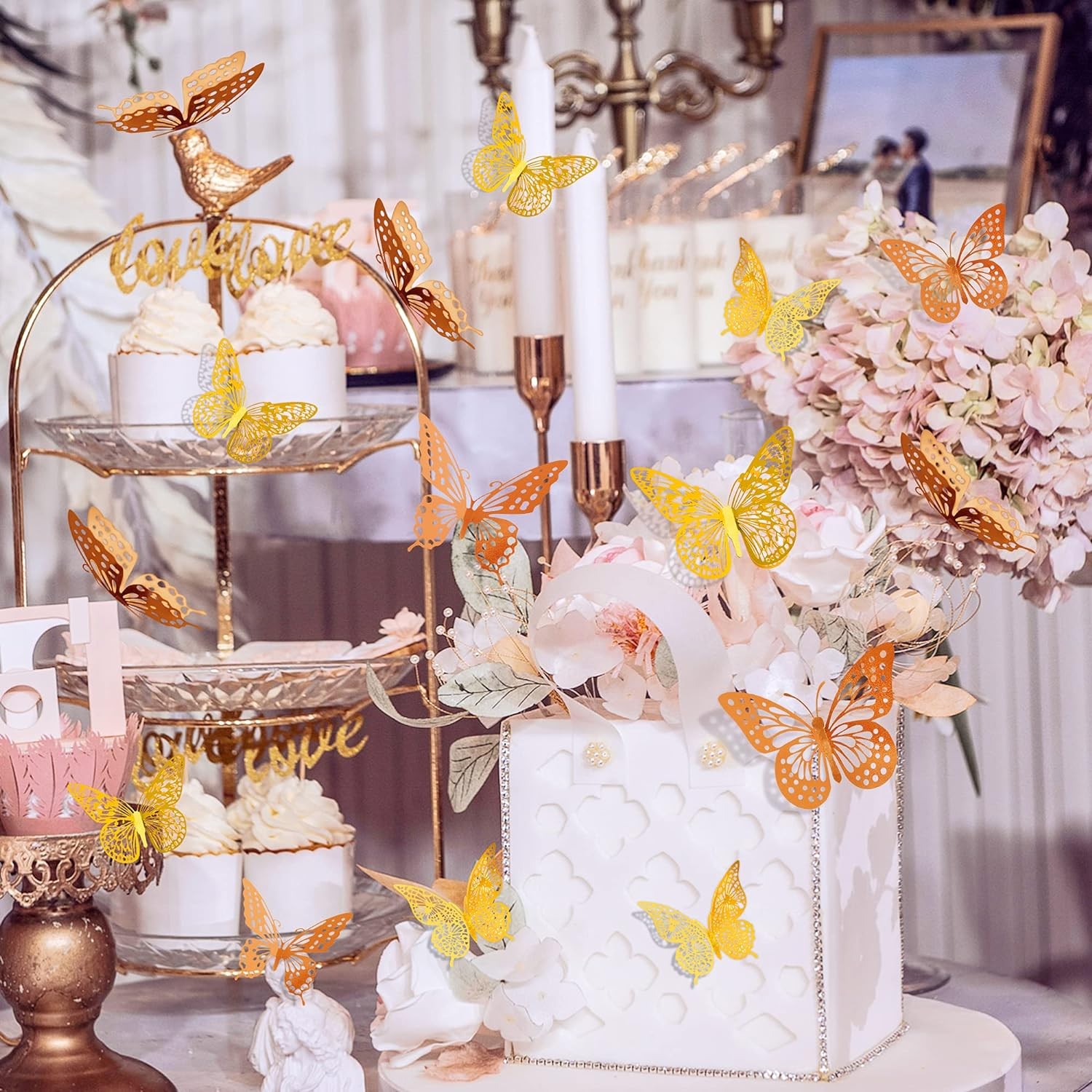 SAOROPEB 3D Butterfly Wall Decor, 48 Pcs 4 Styles 2 48 Pcs, Gold+rose Gold
