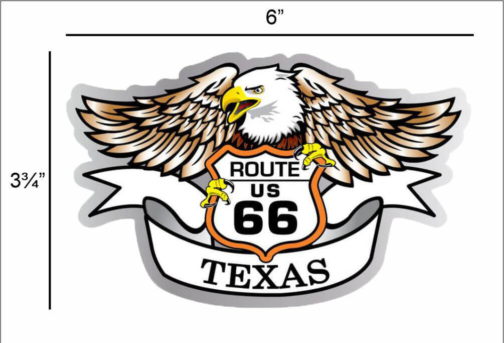 Texas US Route 66 Eagle – Postcard Sized Vinyl Sticker 6" x 3.75"