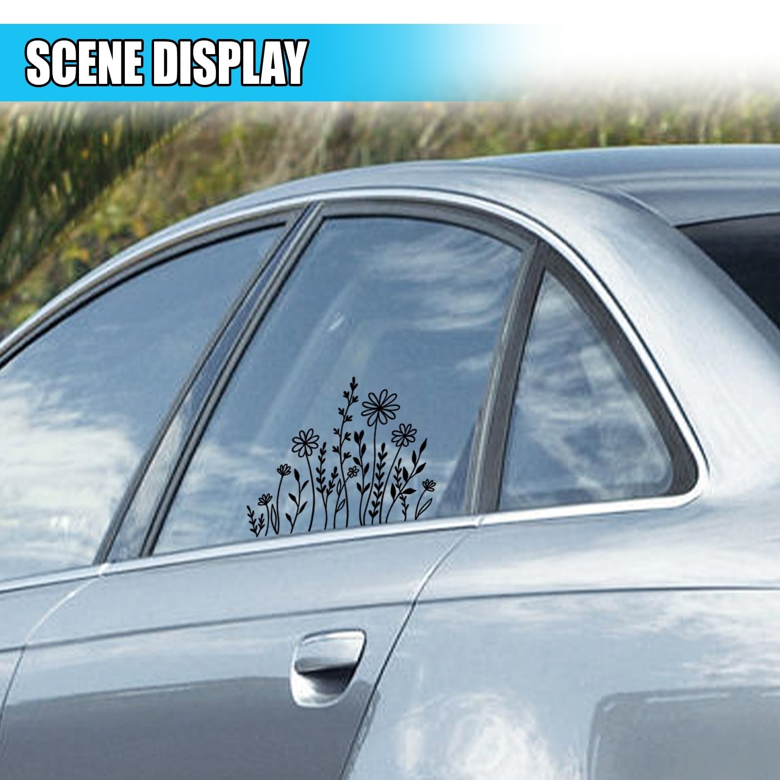 Wildflowers Boho Car Sticker Decal, Waterproof Vinyl Flower Vehicle Window St…