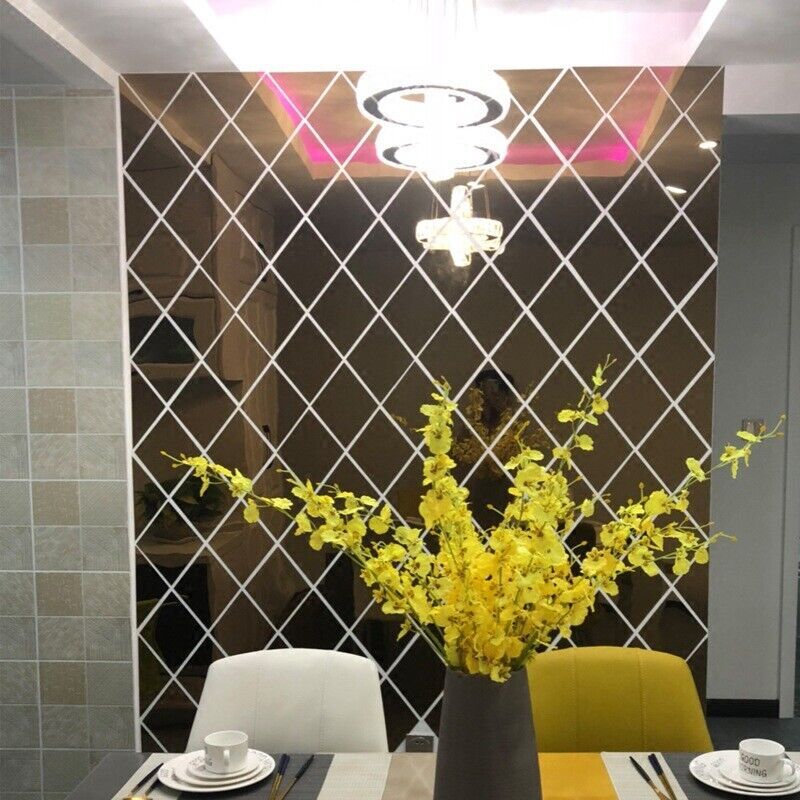 3D Mirror Art Wall Sticker Diamonds Acrylic Mural Decal Home Room Decor DIY