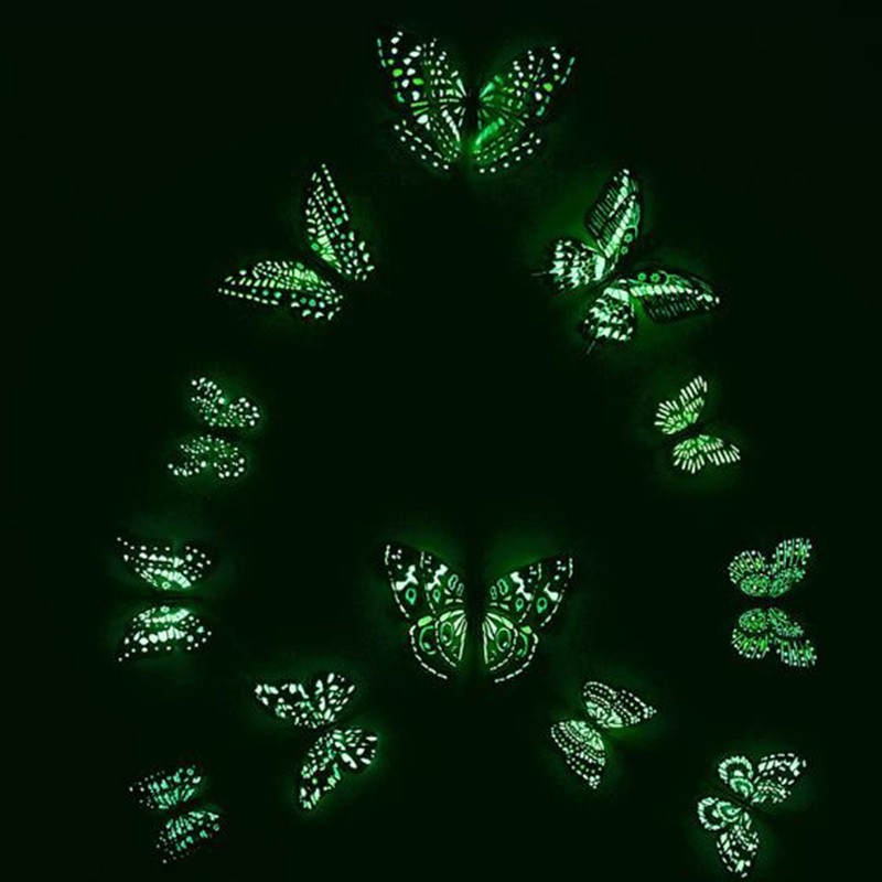 12Pcs – 3D/Luminous Butterfly Wall Stickers Double Layer Decals Home Art/ Decor
