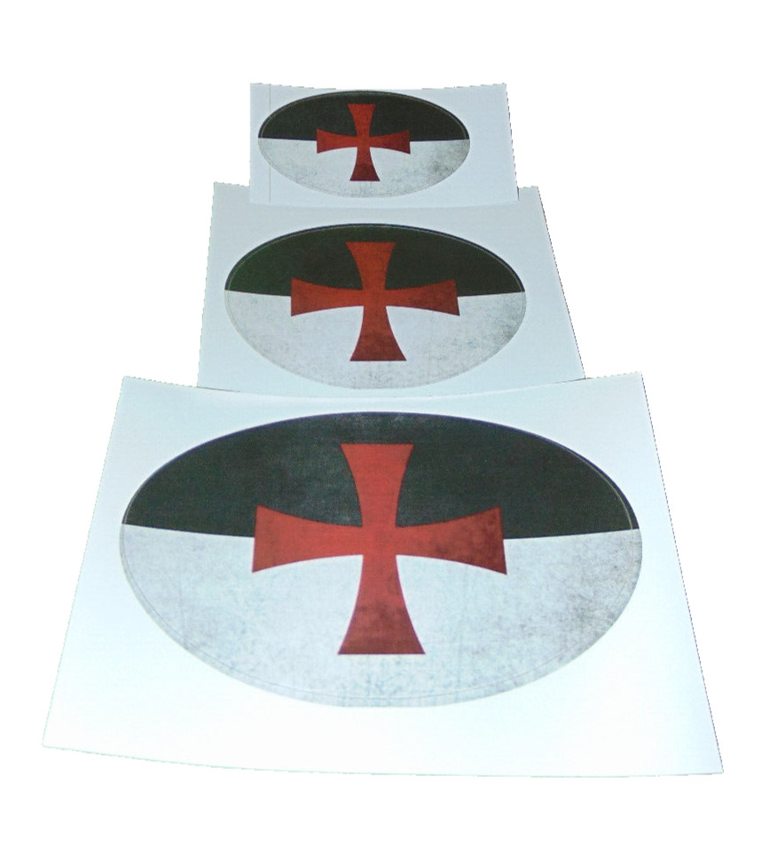 Templar Knights Flag Weatherproof Oval Stickers Set of 3 Assorted Sizes