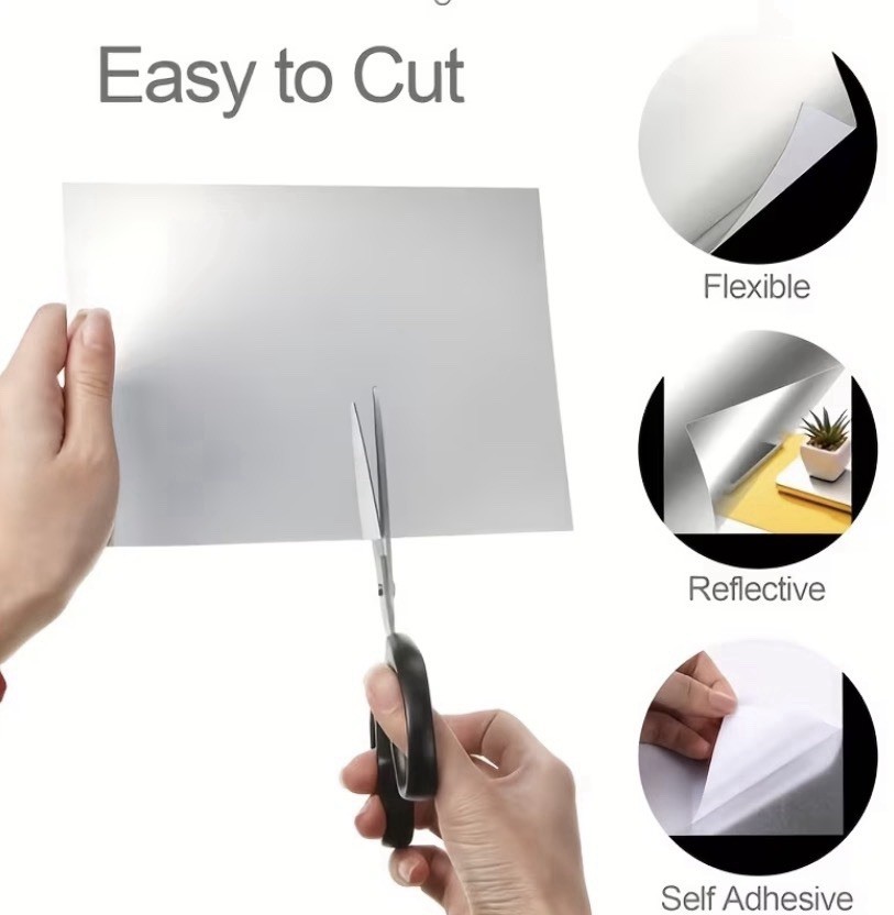 Large Flexible Self-Adhesive Asymmetrical Mirror Decal, Silver Plastic, 100x40cm