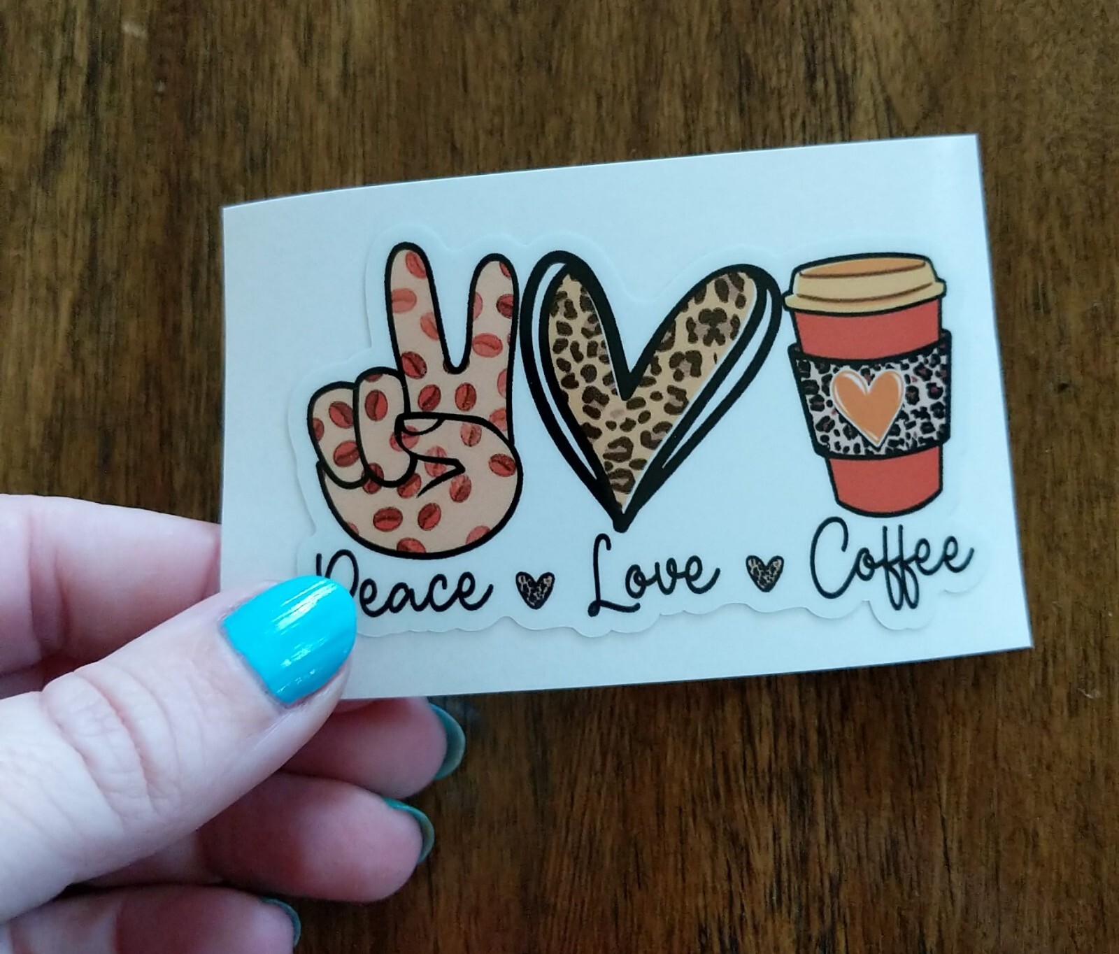 3.25" Peace Love Coffee Decal Vinyl Sticker Leopard Print Bean Caffeine Mom Life
