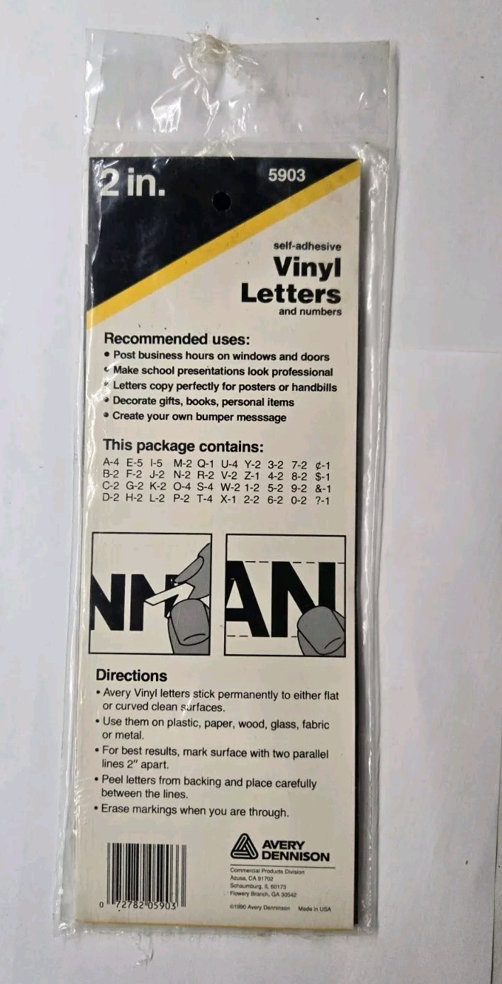 Avery 2" Black Self Adhesive Vinyl Letters and Numbers, 87 Characters