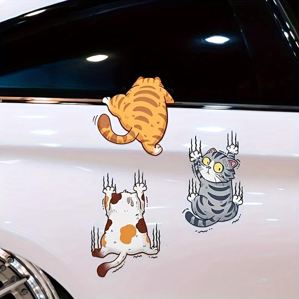 Resilient Easy-To-Apply Practical All-Occasion 3-Piece Cute Cartoon Cat Stickers