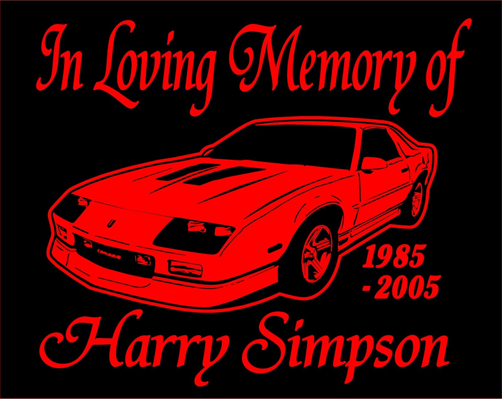 In Loving Memory Decal Camaro Car Hot rod custom name date vinyl sticker