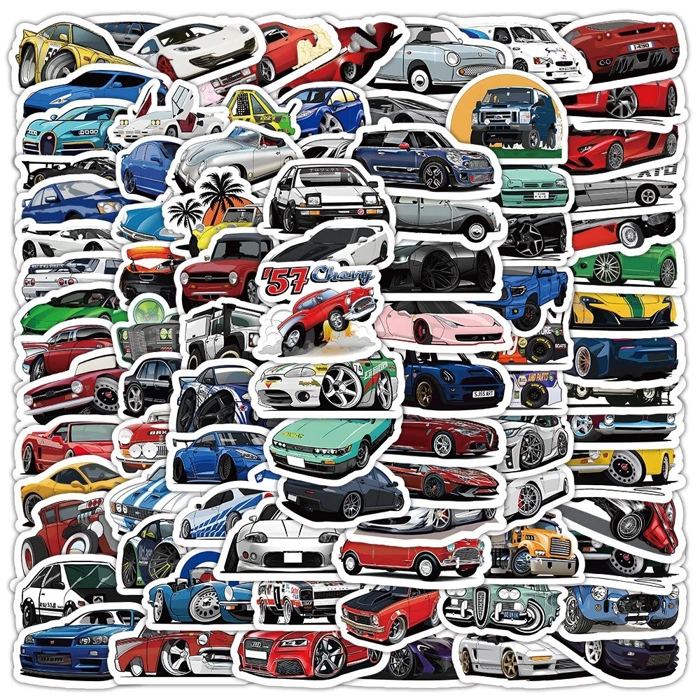 100pcs Retrofit Racing Car Stickers Decals For Guitar Phone Bicycle Laptops Book
