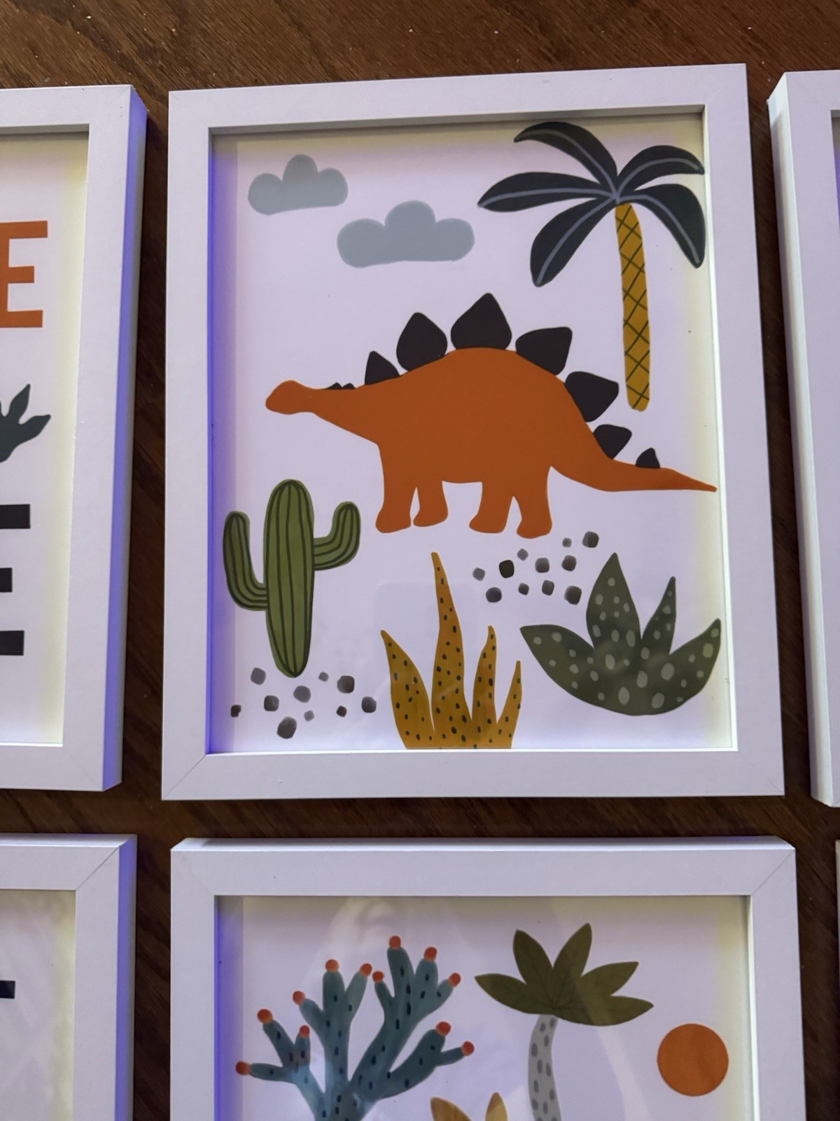 Set Of 6 9” X 11”Inch Framed Nursery Wall Art Decor Dinosaur Toddler Pictures