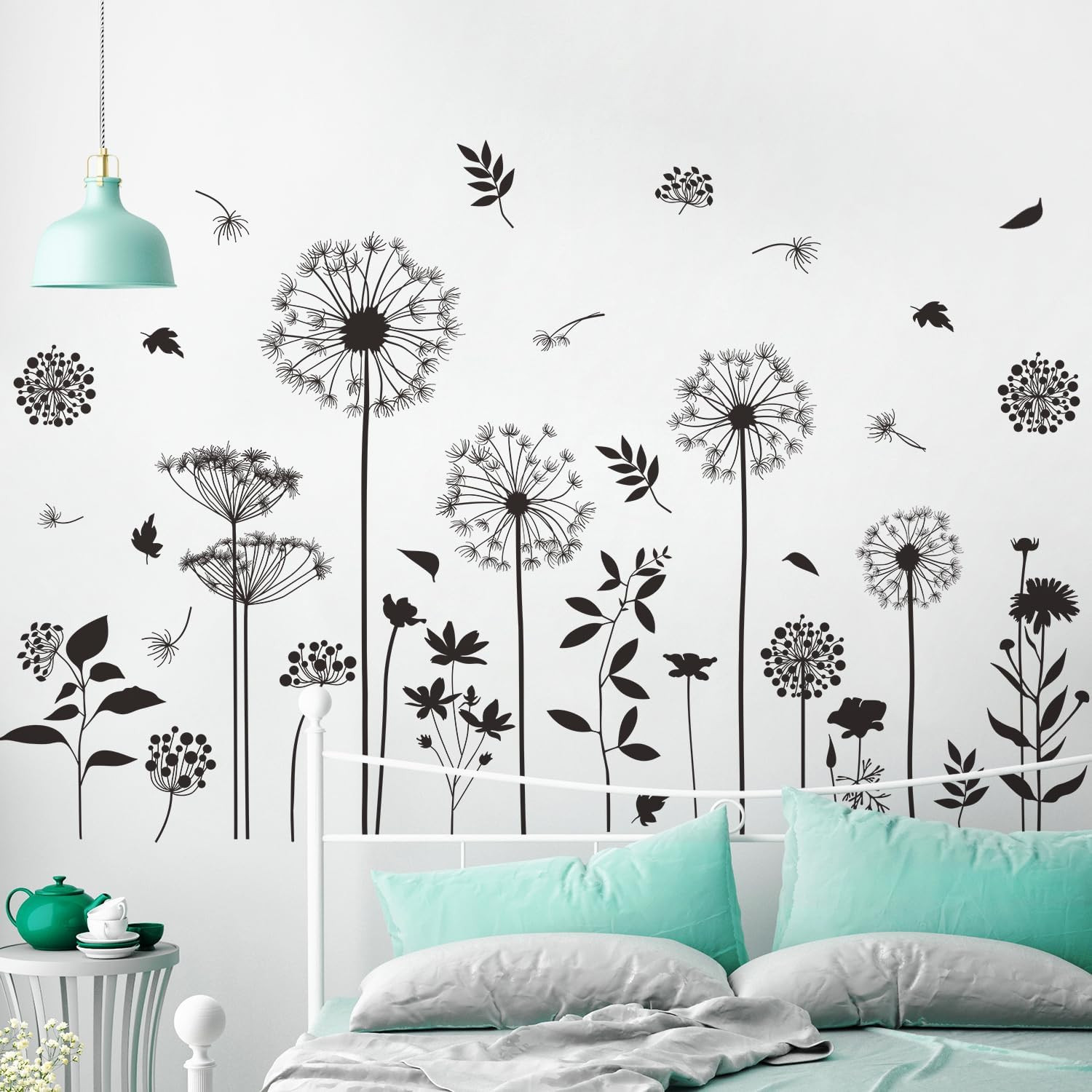 Black Flower Wall Decals Peel and Stick Vinyl Mural for Room