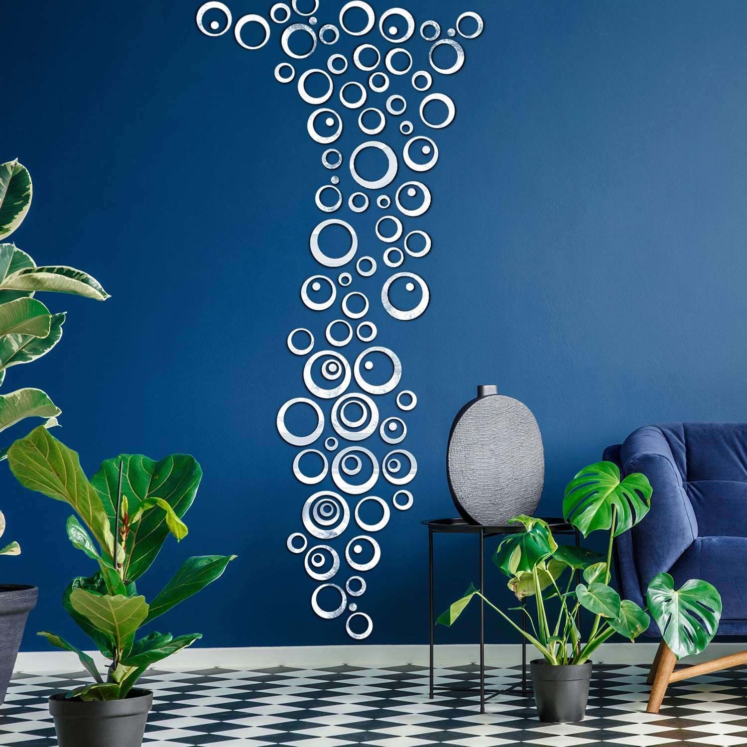 Shappy 72 Pieces Removable Round Mirror Wall Decal Circle Silver