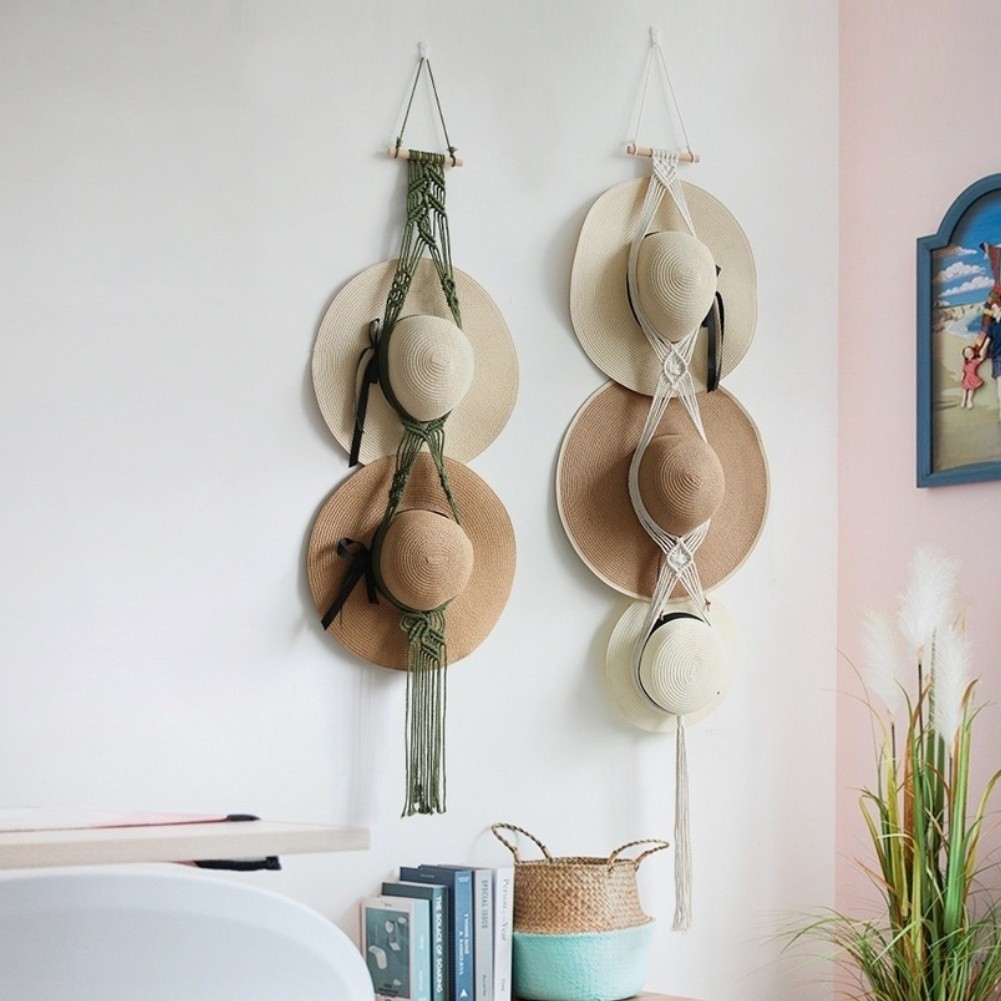 Modern Bohemian Tapestry Wall Hanging Made of Soft Cotton for Hat Organization