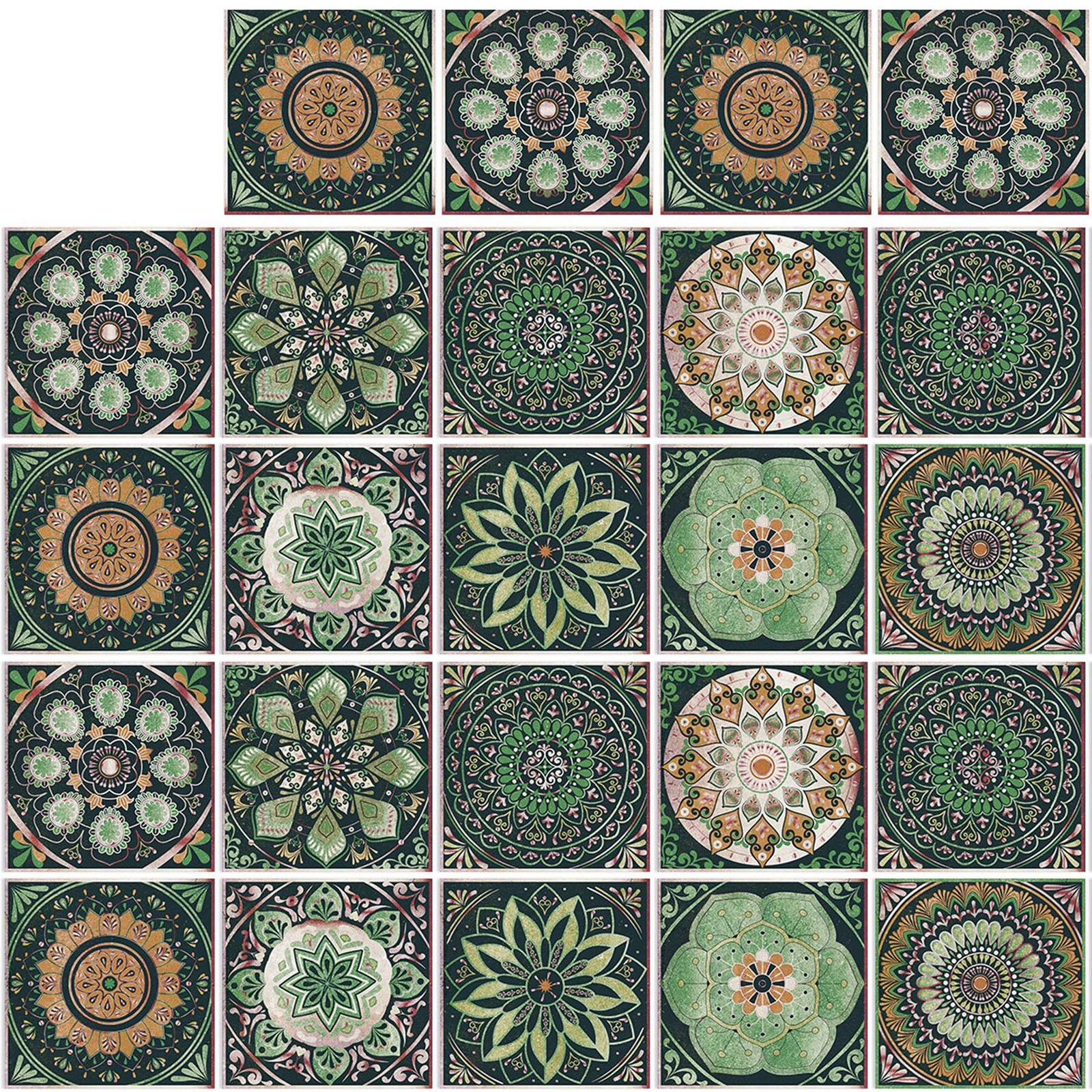 24Pcs Tile Stickers 5.9×5.9 Inch Mandala Style Tile Stickers, Peel and StickT…