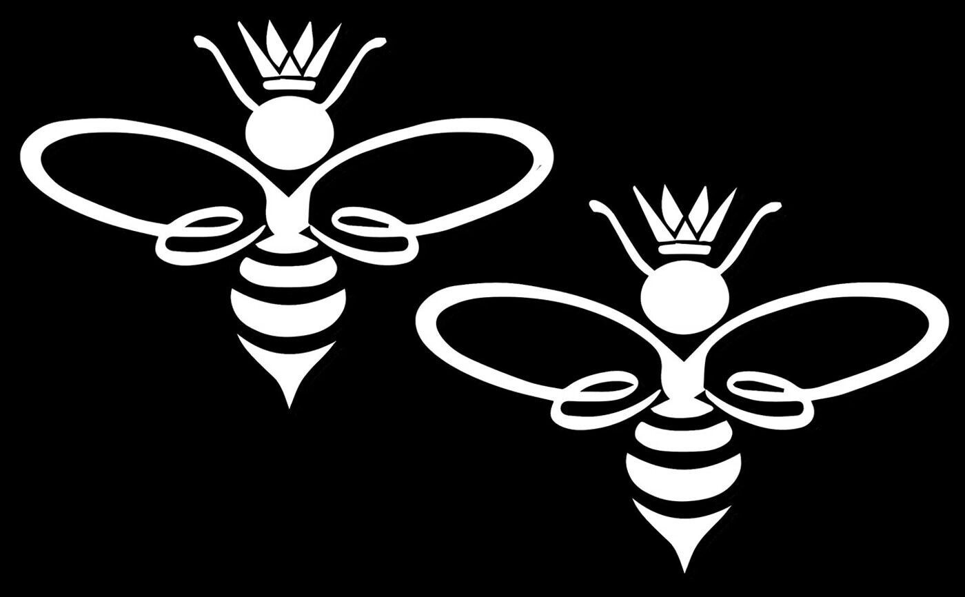 Queen Bee Two Pack 5" White Vinyl Decals Car Truck Windows Tumblers Tablet