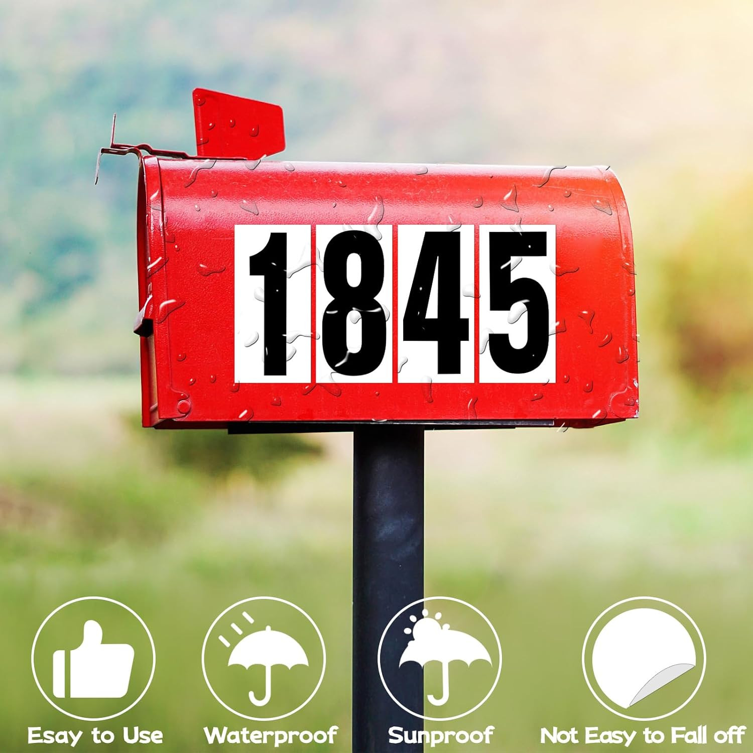 Reflective Number Stickers, 4 Sets 4 Inch Vinyl Waterproof Black Mailbox Numbers